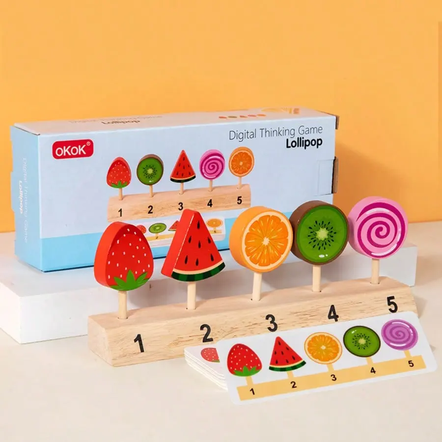 Wooden Number Matching Toy Set for Kids, Ice Cream Shape Early Education Blocks, Cognitive Game Kit, Christmas & Day Gift
