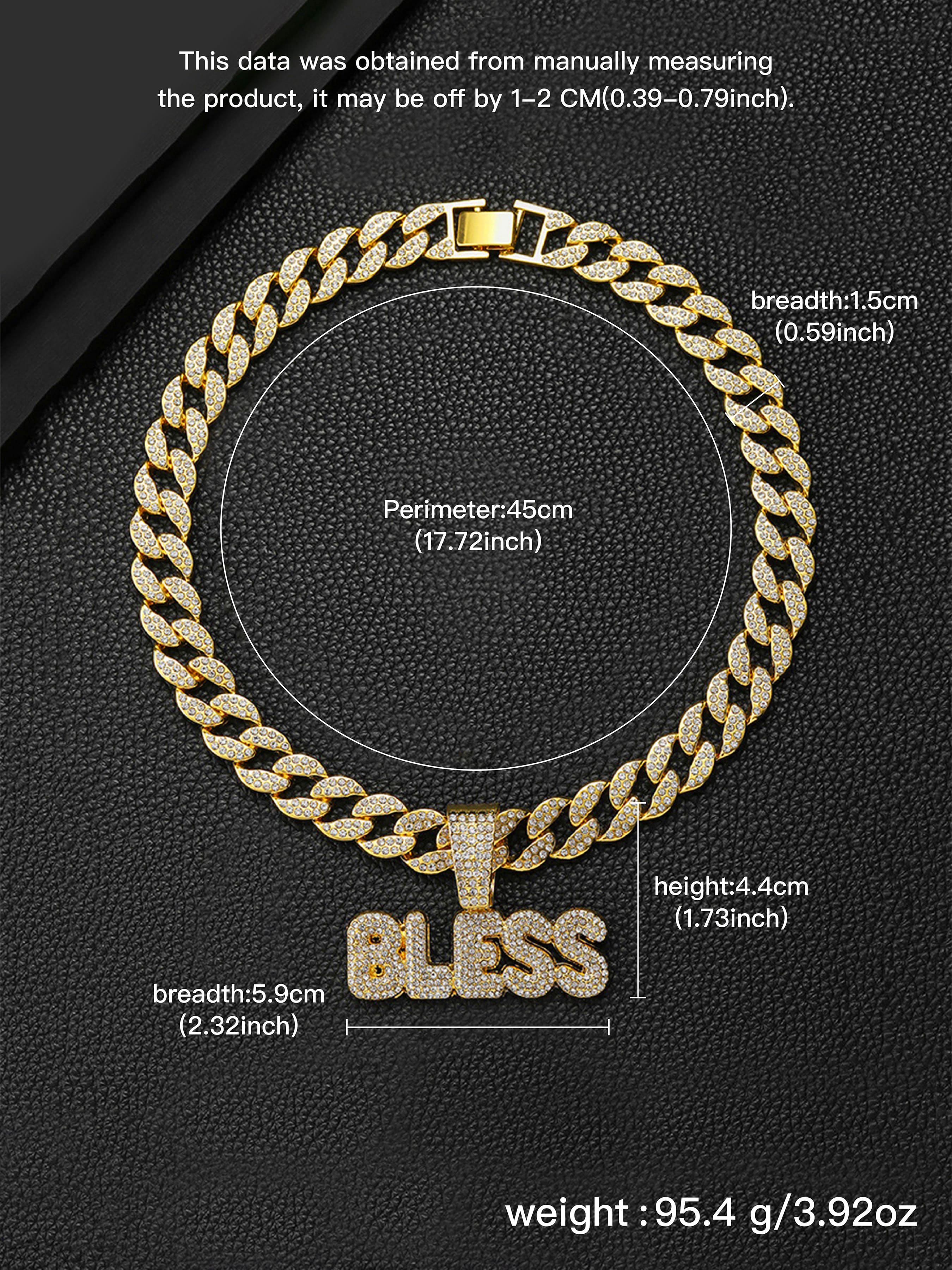 Elegant Zirconia Letter Bless Pendant Necklace, Cuban Link Chain, Unisex Hip-Hop Jewelry, High-End Shiny Accessory, Perfect Gift for Daily & Special Occasions