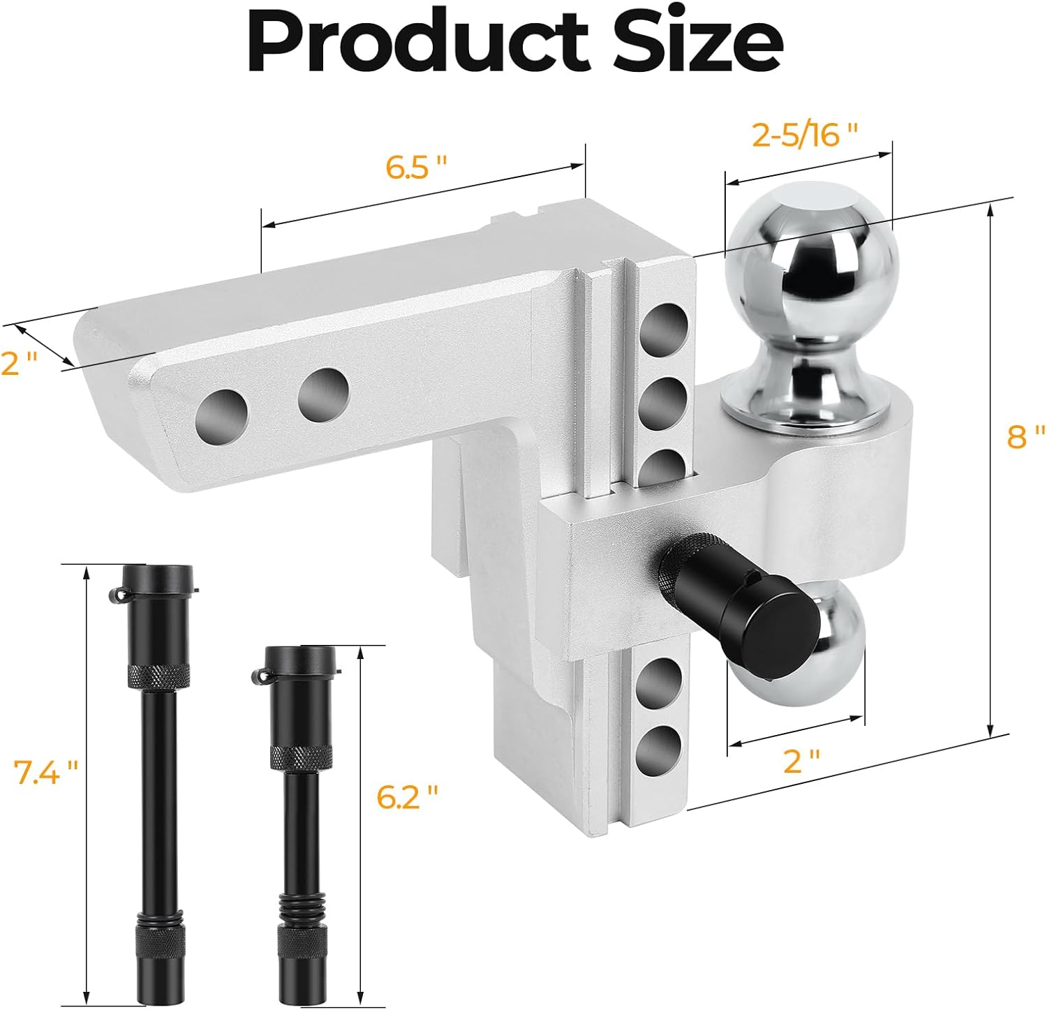 Adjustable Trailer Hitch Ball,Heavy Duty Towing Hitch,8 Inch Drop/Rise Mount Fit 2 Inch Receiver, 2" and 2-5/16" Dual Ball,Include 2 Anti-Theft Locks pin Lockable tow Boating Accessories Boat Fenders for jeep car truck Adjustable Trailer Hitch Ball,Heavy Duty Towing Hitch,8 Inch Drop/Rise Mount Fit 2 Inch Receiver, 2" and 2-5/16" Dual Ball,Include 2 Anti-Theft Locks pin Lockable tow Boating Accessories Boat Fenders for jeep car truck