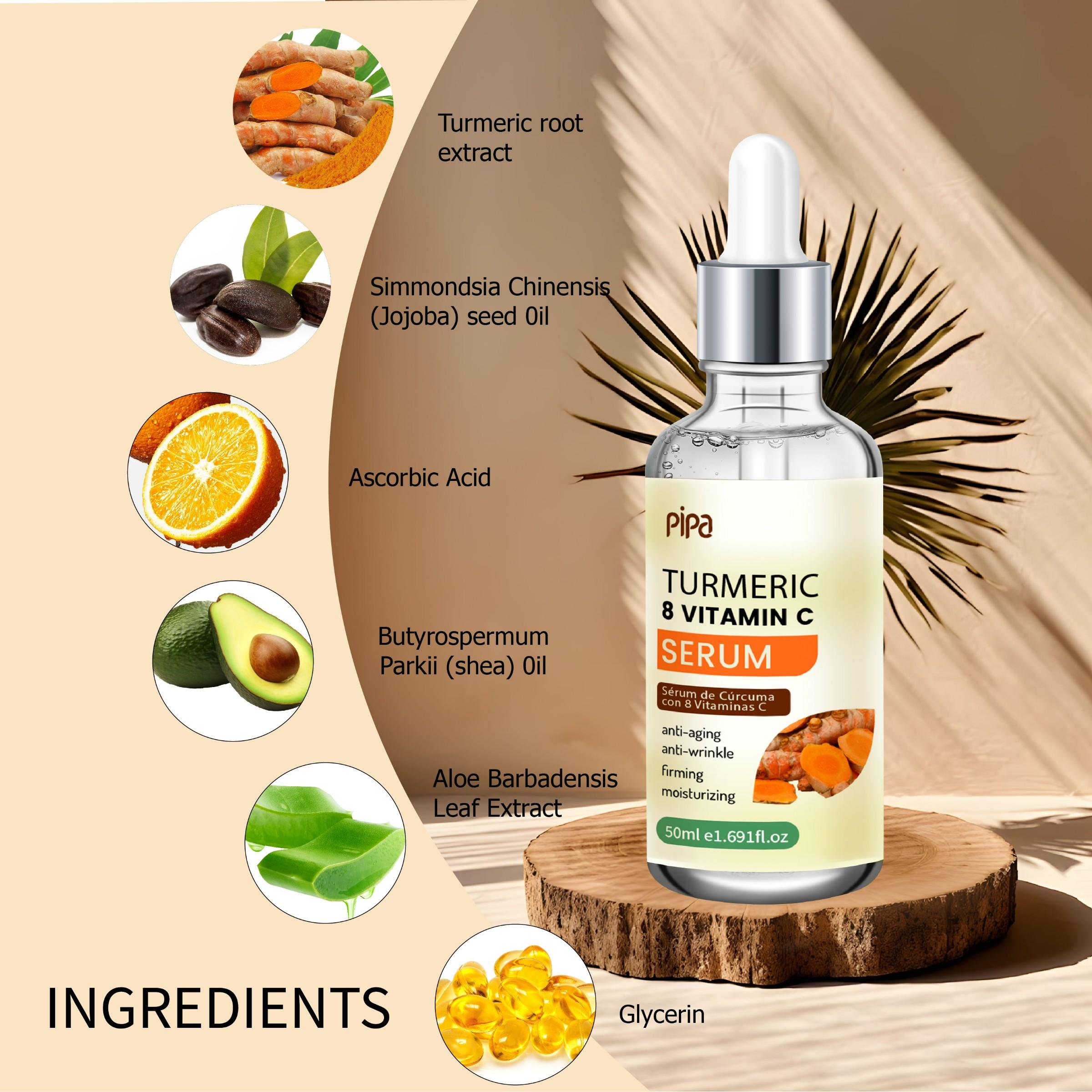Turmeric Vitamin C Brightening Essence, Anti-Wrinkle, Whitening, Hydrating, Firming, Fade Acne Scars, 50ML Daily Skincare