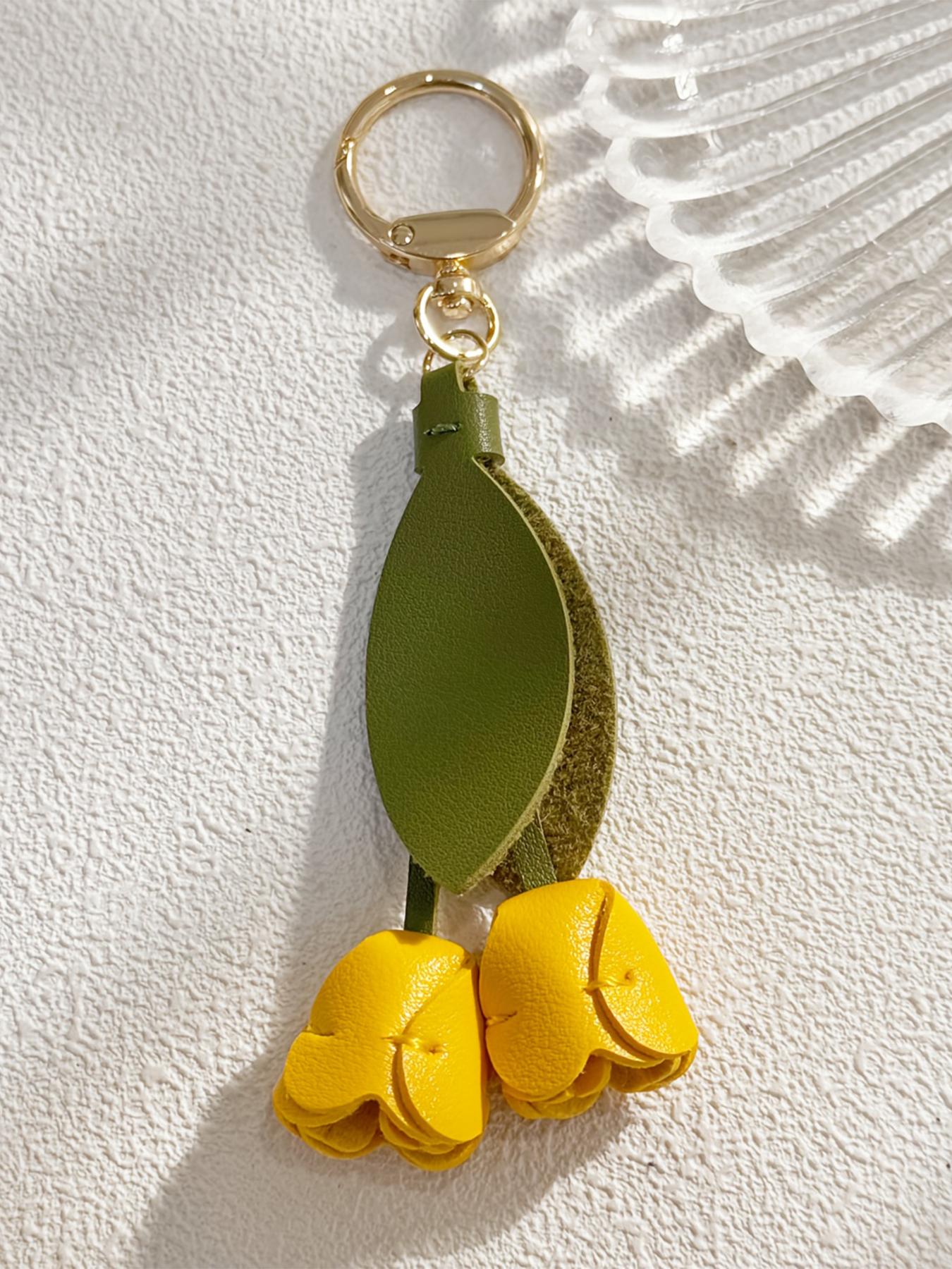 Sweet Creative Cute Colorful PU Leather Flower Tulip Keychain, Women's Key Ring, Bag Accessory, Holiday Gift, All Seasons