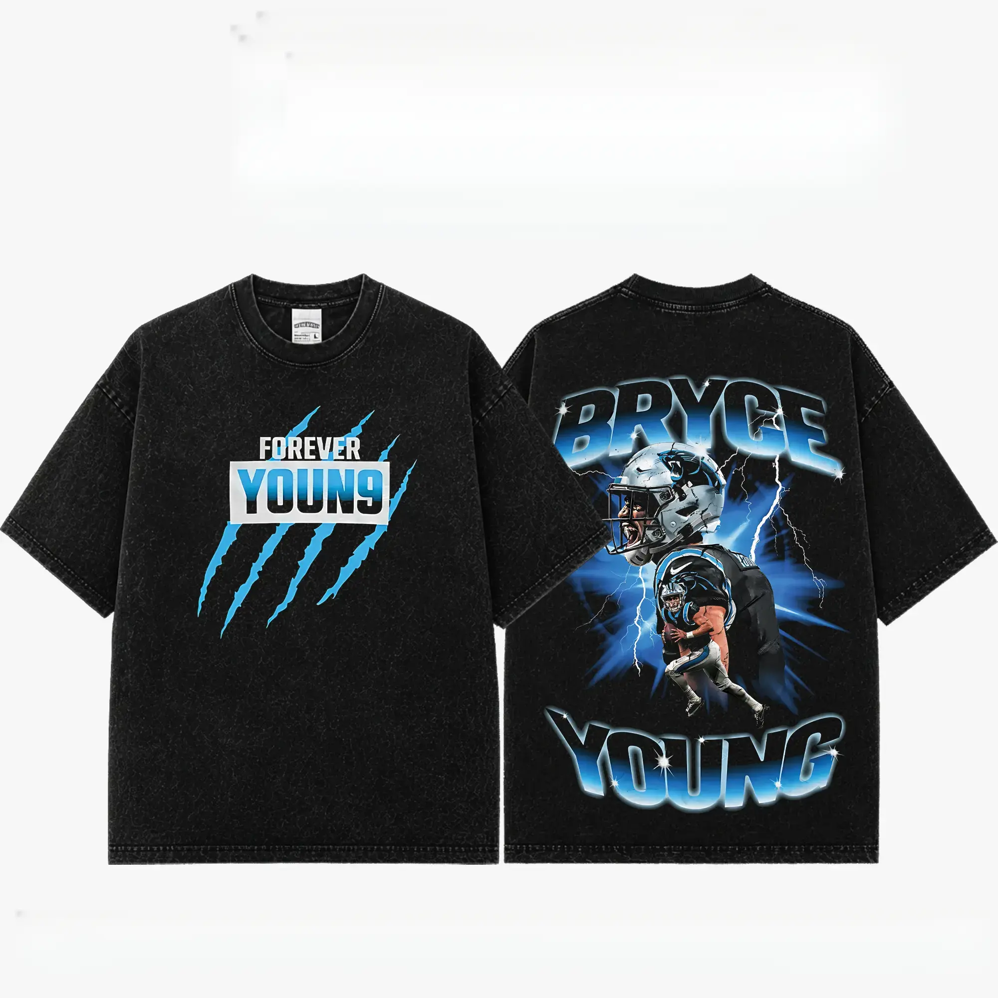 [Sale Up To 50%] Menswear Unisex Bryce Young #9 Premium Acid Washed Cotton Graphic T-Shirt, Heavyweight Vintage Football Top, Carolina Panthers Fan Oversized Shortsleeve Streetwear, Sunday Game Day Apparel Gift, Tshirt