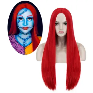 Red Sally Wig Sally Costume the Nightmare Before Christmas Long Straight Red Synthetic Wig Hair Wigs for Sally Costume Party