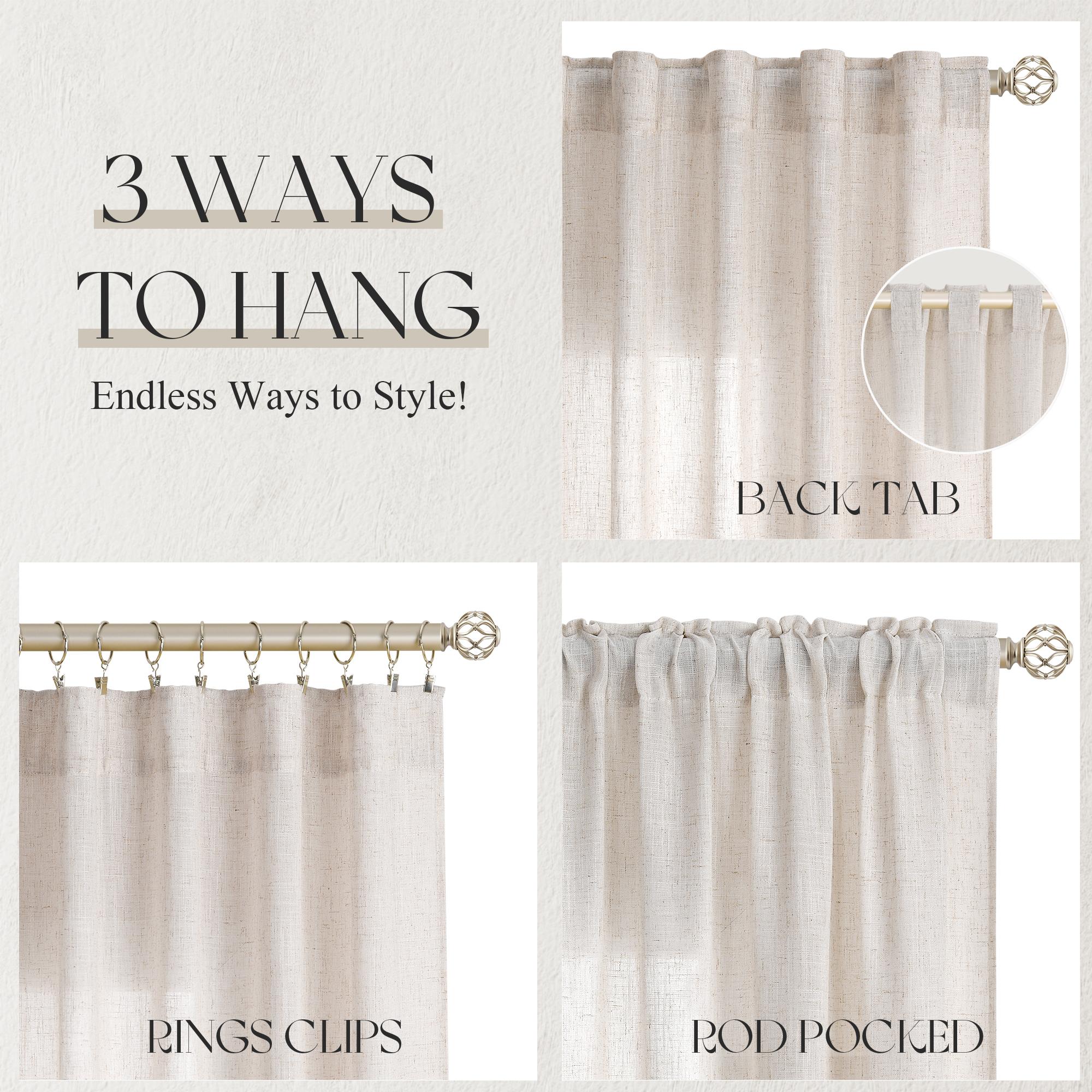 Jowels Flax Linen Curtains 2 Panel for Living Room Back Tab Pocket Drapes Semi Sheer Privacy Window Curtain Country Rustic Farmhouse Cloth Curtain for Dinning Room