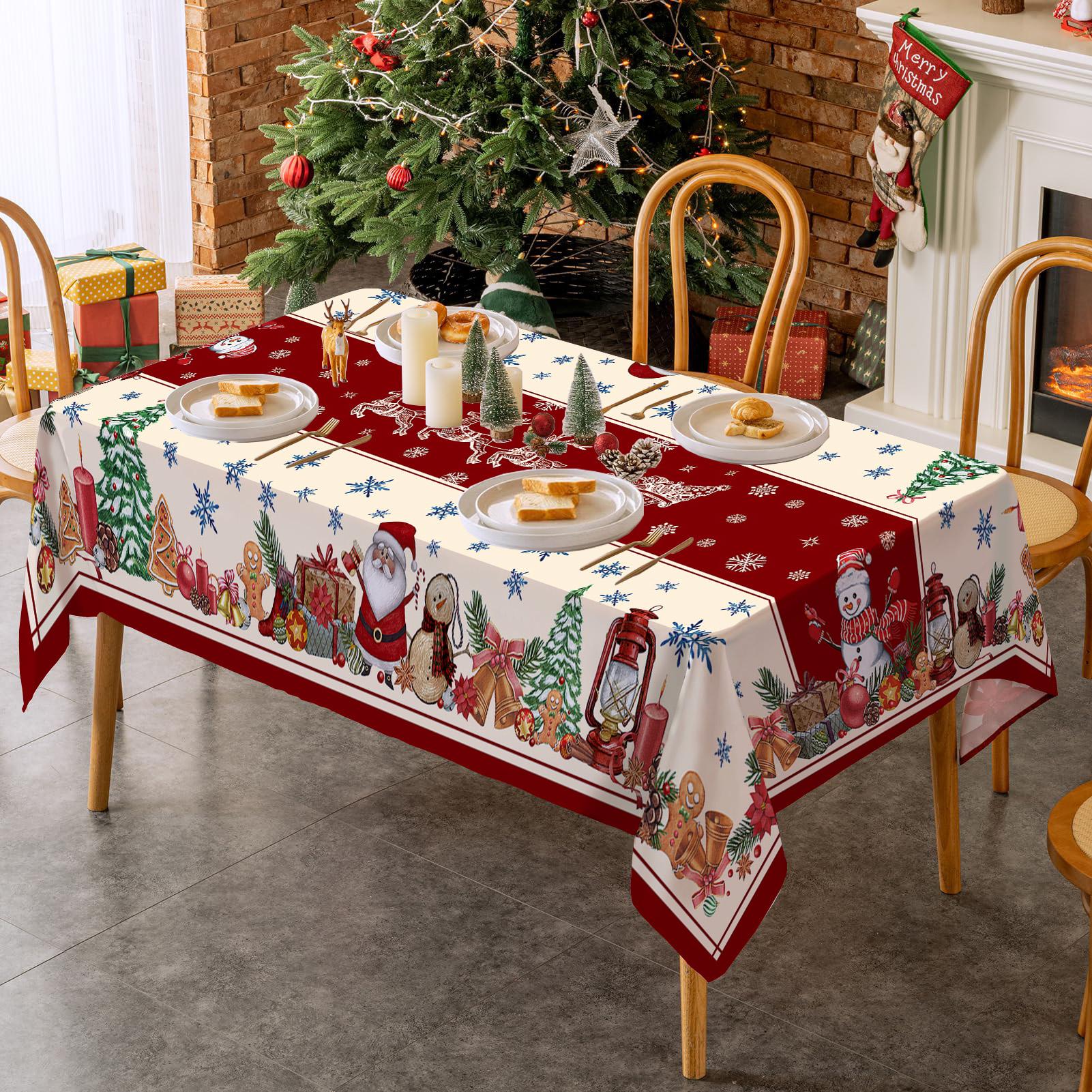 Rectangular Christmas Tablecloth, Gingerbread Man Snowman Design, New Year Party and Dinner Decorations, Best Christmas Gift