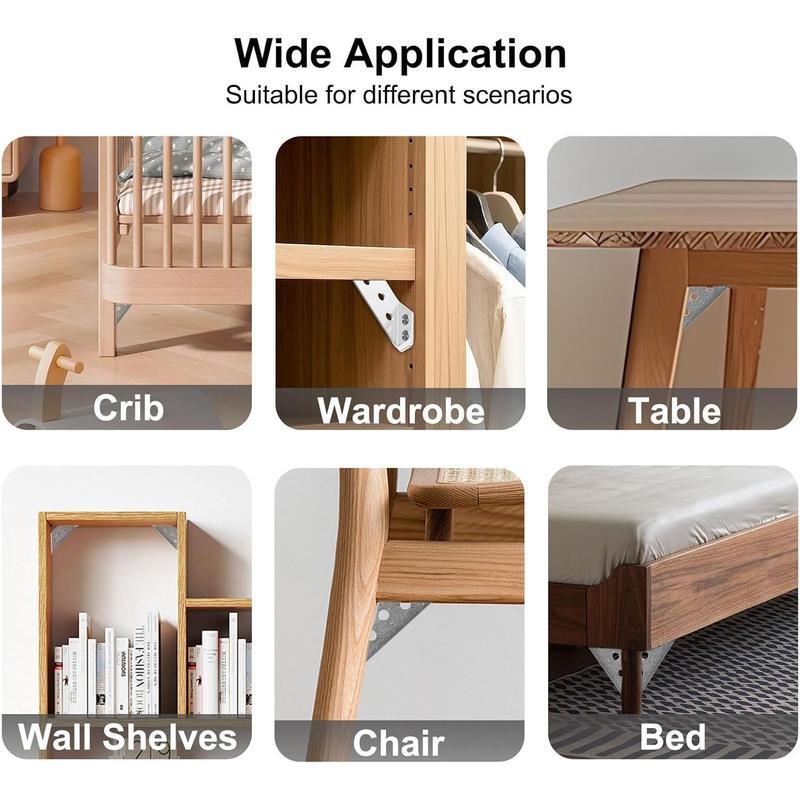 Multifunctional Corner Brackets, Furniture Angle Sturdy Connector, 90 Degree Right Angle Support, Includes Flat Head Screws, Universal for Cabinets, Drawers, Tables, Chairs