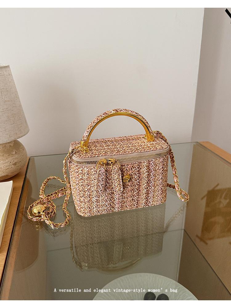 Korean Style Tweed Box Crossbody Bag | Elegant Light Luxury Shoulder Purse | Versatile Chic Handbag for Women