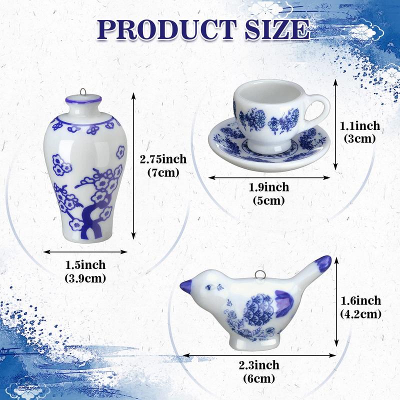 Christmas Clearance Sale Chinoiserie Christmas Ornaments Blue & White Porcelain Ornaments Set Ceramic Fabric Wrapped Christmas Ball Classic Teapot Ginger Jar Hanging Ornament for Xmas Tree Home Birthday Baby Shower Wedding Party Decor Holiday Winter Craft