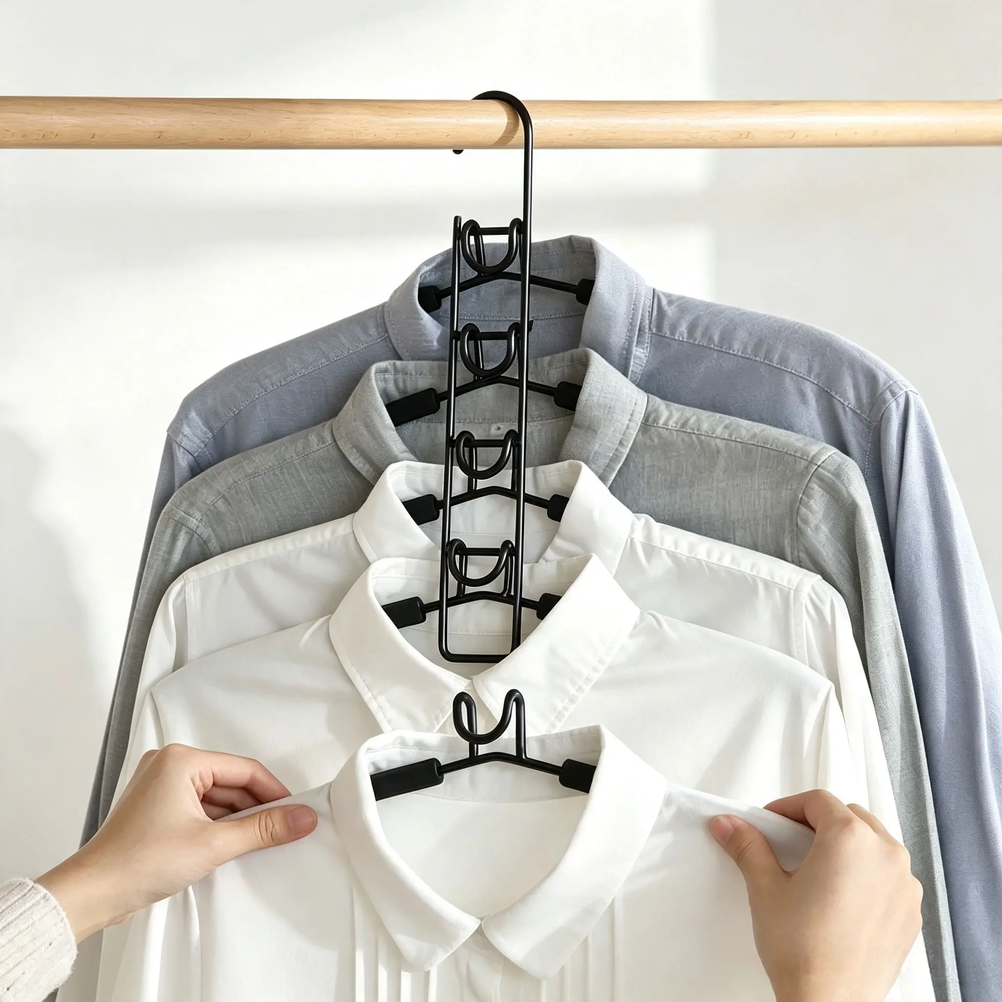 5-In-1 Detachable Non-Slip Metal Hanger, Space-Saving Multi-Layer Closet Organizer, Ideal for Shirts, Suits, Sweaters, Home Wardrobe Essentials, Space Saving Hangers