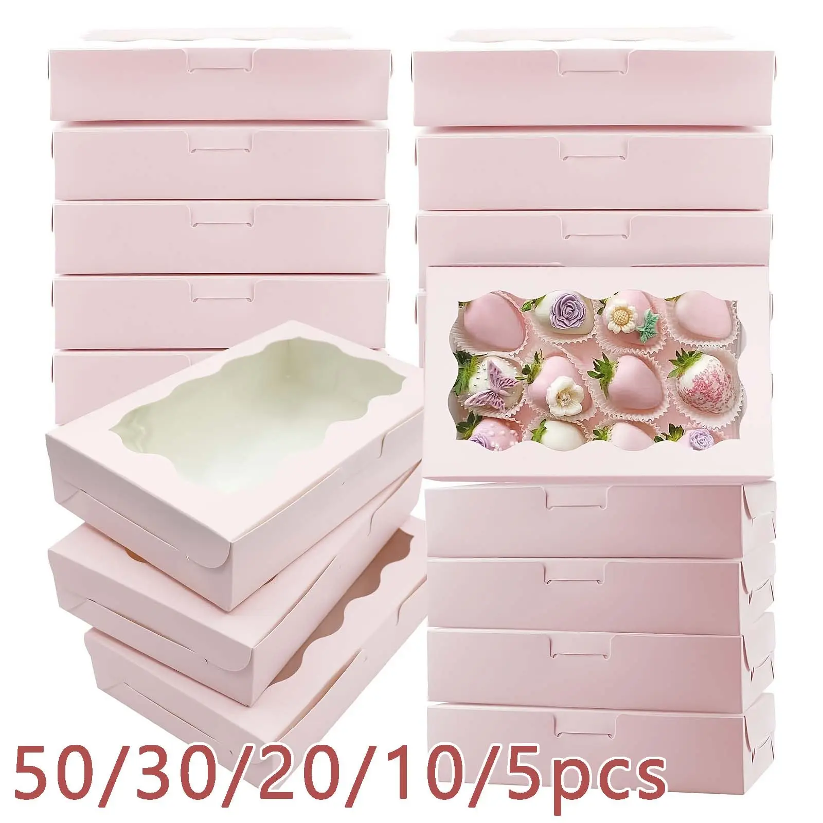 30 Pcs Windowed Baking Boxes with Clips, Cupcake Storage, Rectangular Snack Box, Bakeware for Parties, Holidays, Bakeries