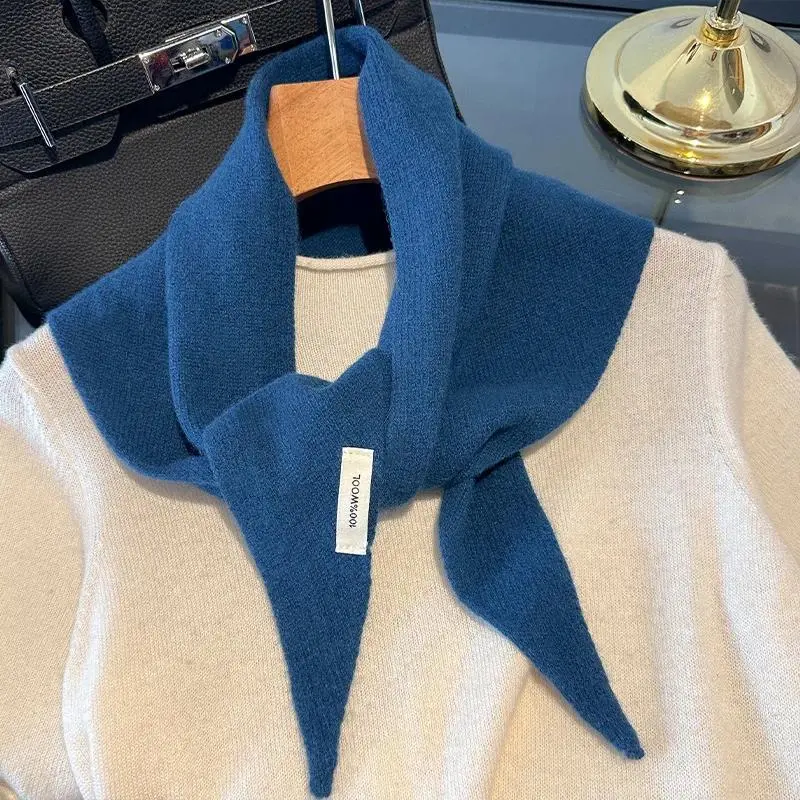 100% Wool Korean Style Winter Fashion Warm Knitted Triangular Hijab Scarf Women Headscarf Shawl Multi-functional Neckerchief