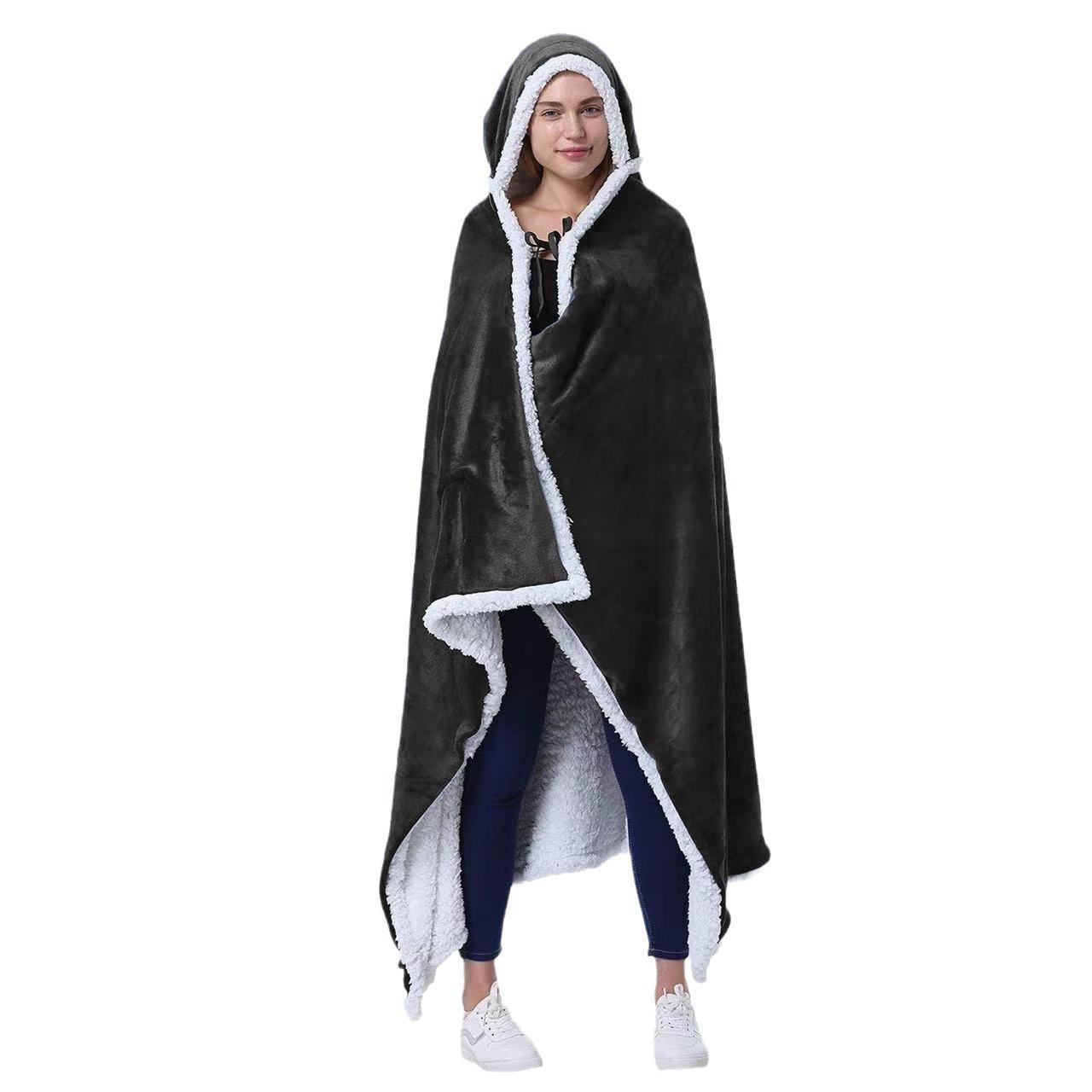 Large Winter Lamb Fleece Wearable Blanket, Soft Cozy Blanket, Comfortable Plush Lining, Anti-Cold Warm Sleeve Design, Portable Gift for Family and Friends