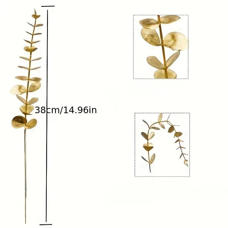 26 Gold Eucalyptus Branches, Artificial Leaves, 38cm Long, Perfect for Christmas and Valentine's Day Decor, Home Vase and Wedding Props, Plastic Material