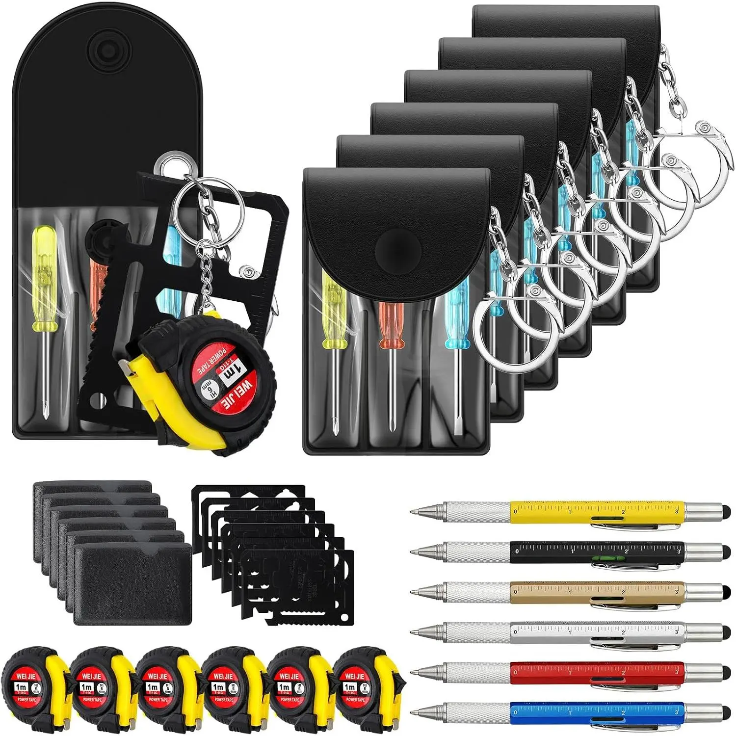 24-Pcs Multicolor Mini Screwdriver Tape Keychain Multi-Tool Kit with Keychain Grip