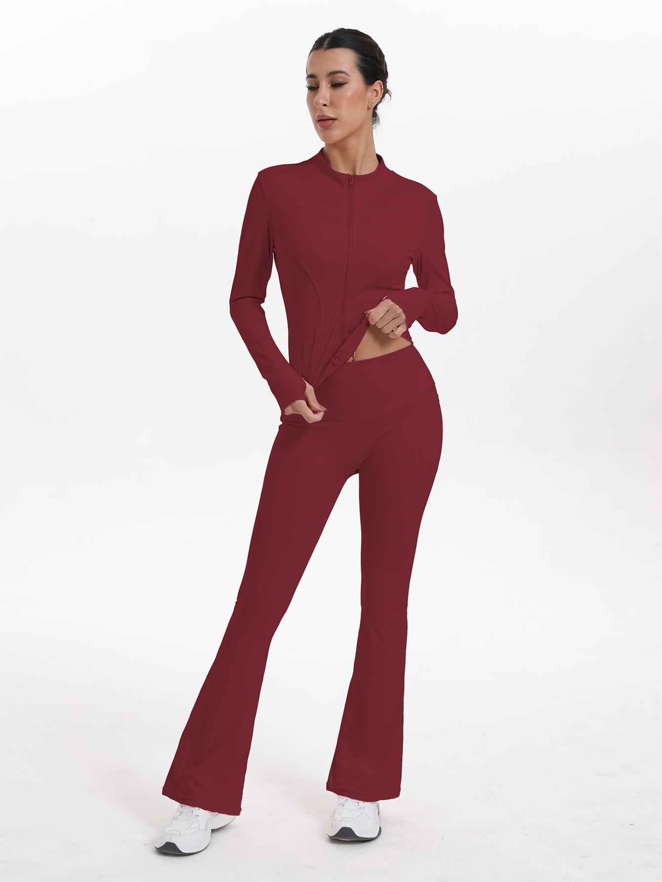 New Women's Two-Piece Set, Fashion Simple Solid Color Long Sleeve, High Elasticity Yoga Pants, Suitable for Daily Wear, Running, Cycling, Sports Activewear Set