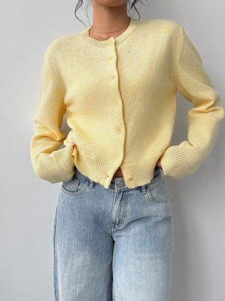 Women's Solid Color Button Front Sweater Cardigan, Casual Long Sleeve Knitwear for Fall & Winter, Women's Knit Clothing for Daily Wear