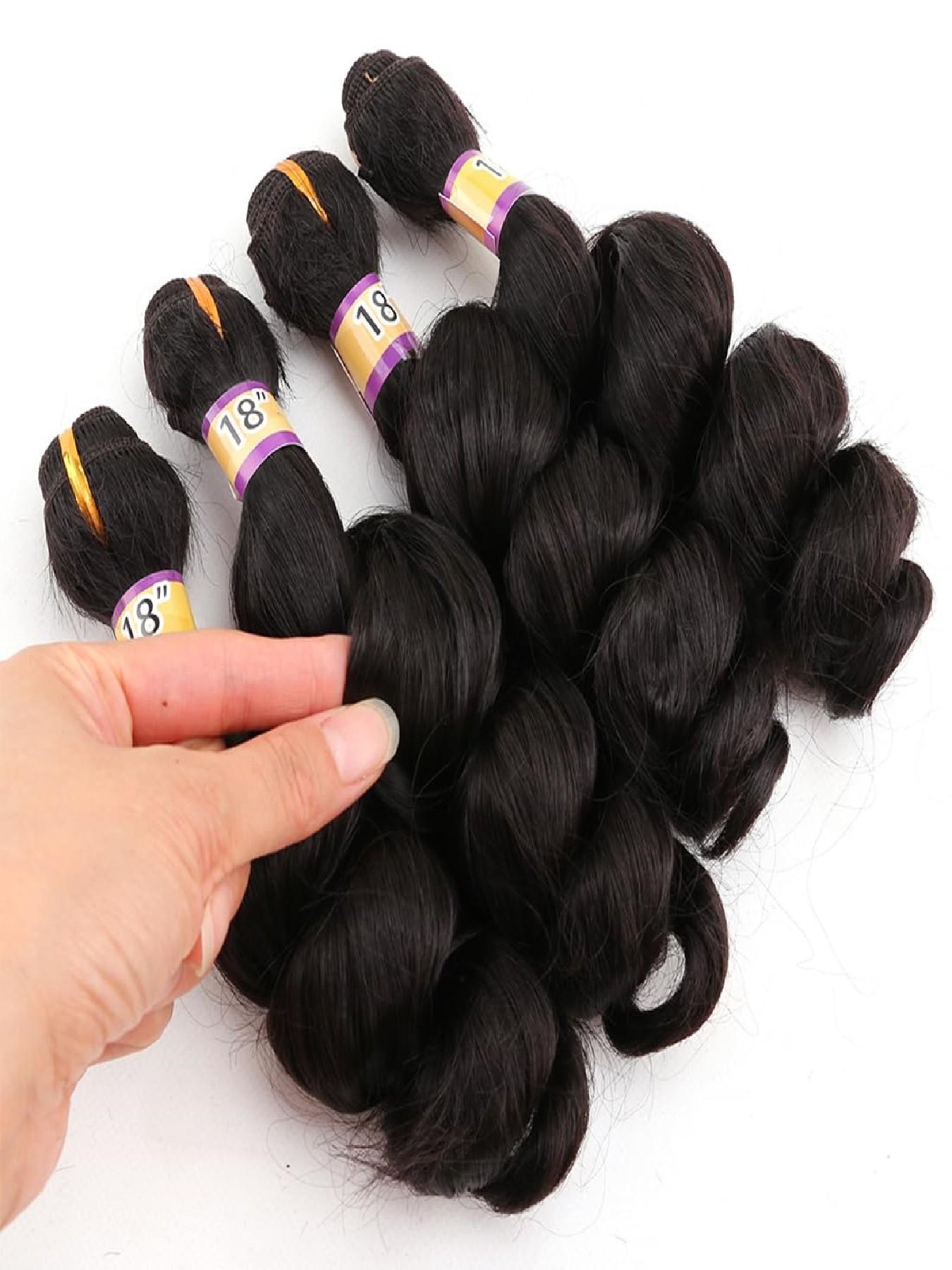 4 Bundles Loose Wave Quick Weave Hair Bundles High Temperature Synthetic Fiber Hair Weave Extensions for Women Natural Black Color 18 18 18 18 Inches