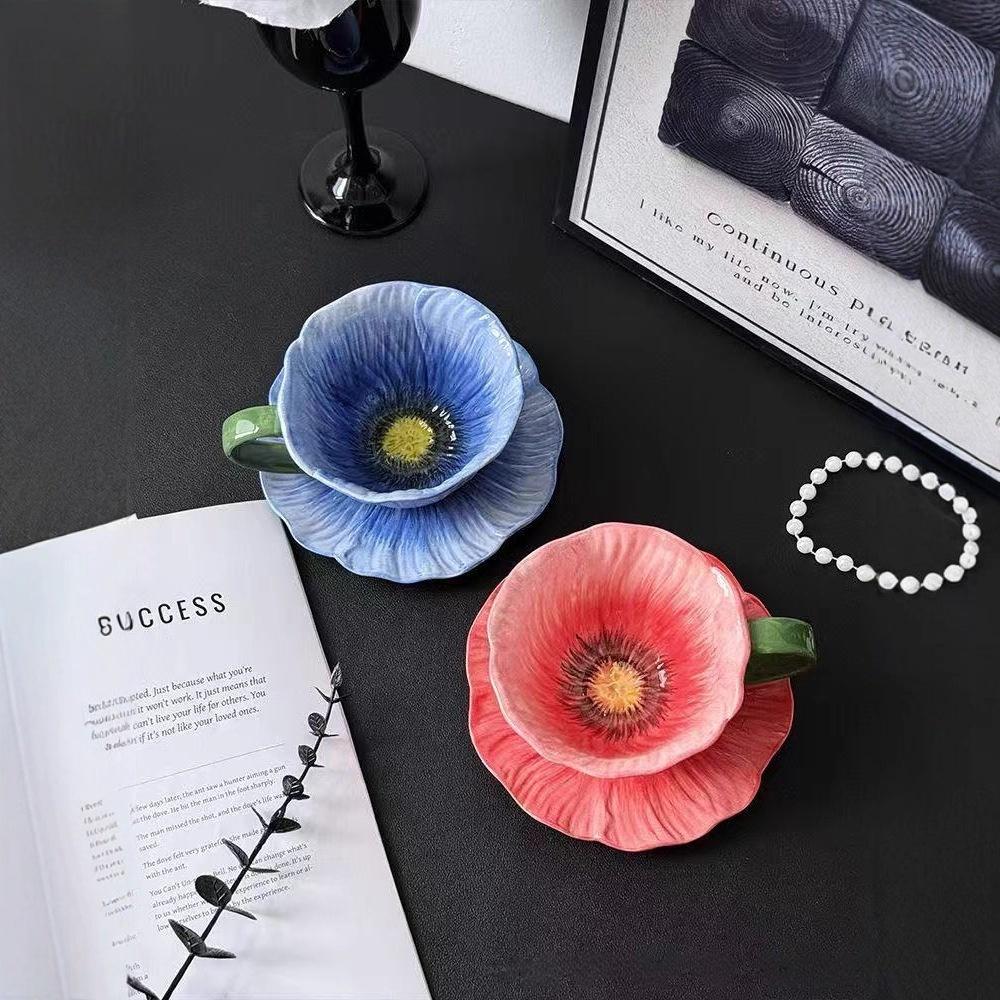 Elegant Coffee Cup Set for Women, Unique Design Ceramic Espresso Cups & Saucers, Perfect Gift for Afternoon Tea, Ceramic Matcha Set