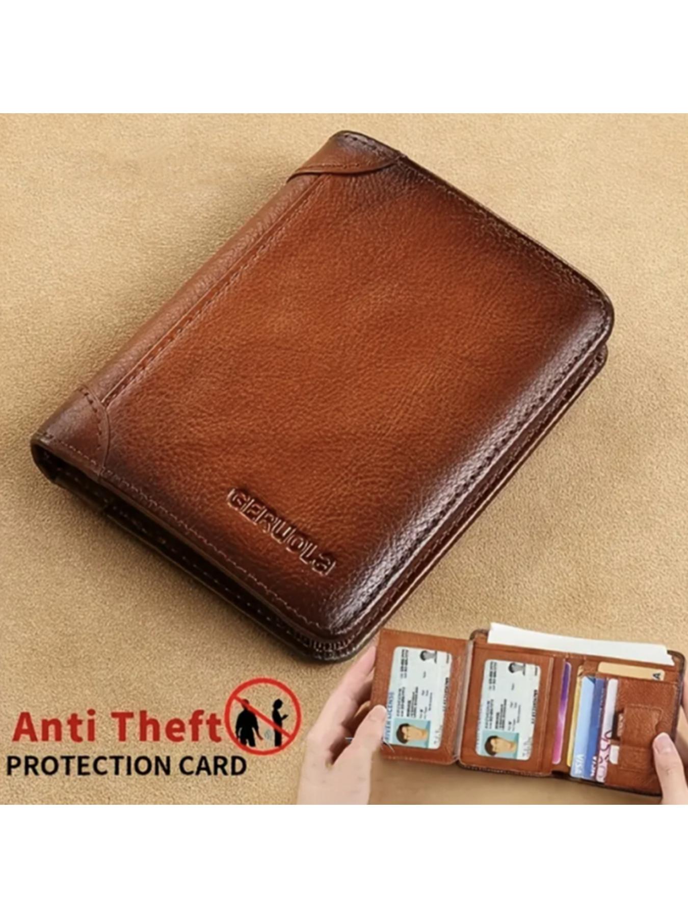 Men's Genuine Leather Business Style Bifold Leather Wallet Business Minimalist Wallet RFID Blocking Ultra-Thin Top Layer Cowhide Short Multifunctional ID Credit Card Holder Christmas Gift Business Wallets
