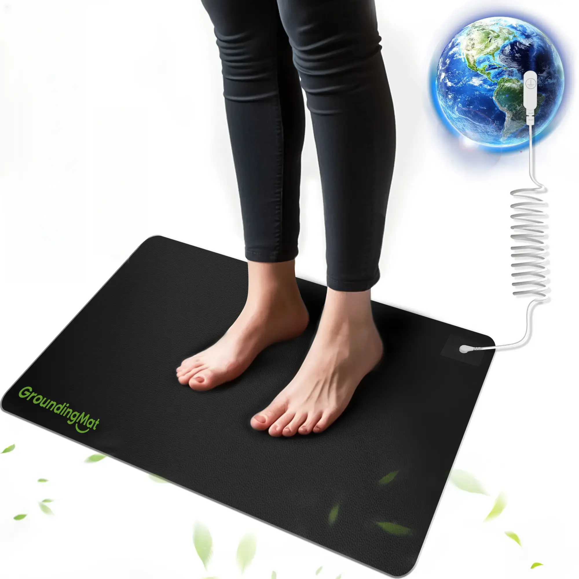 Groundbam Grounding Mat for Sleep,Earthing Mat,Black Non Slip PU Leather Grounding Mattress with Grounding Cord,Grounding Pad for Home Office, 16*24 in