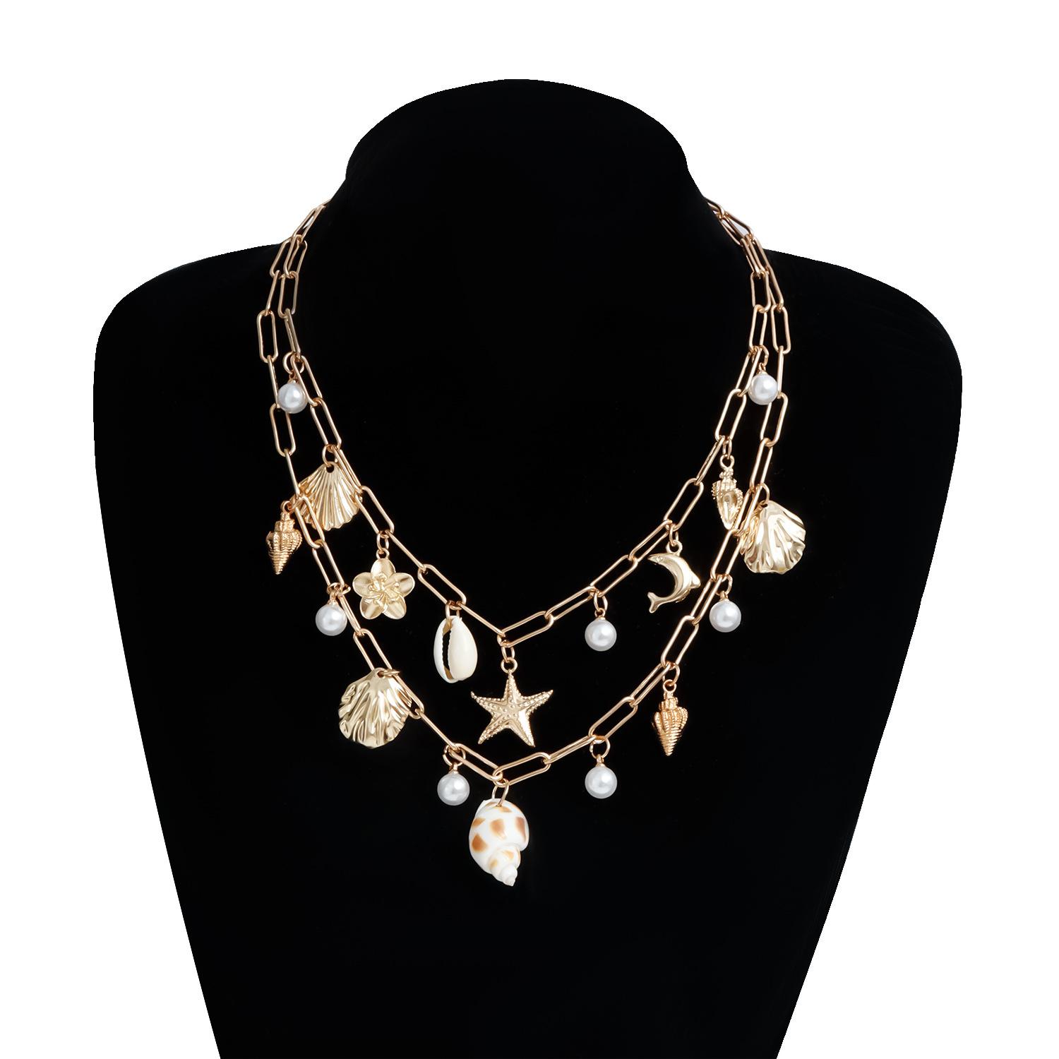 Starfish & Seashell Conch Necklace • Beach Vacation Jewelry for Women