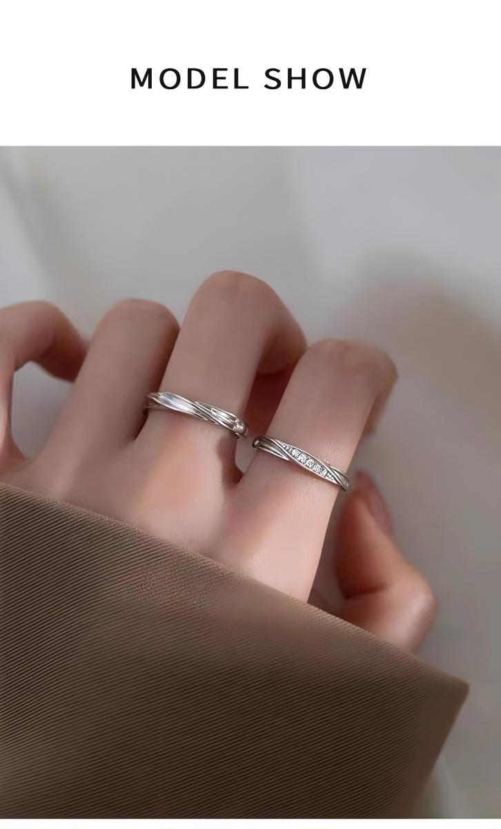 Fashion Jewelry - Adjustable unisex stainless steel Mobius rings with delicate and lightweight groove design; perfect for weddings, couples, and Valentine's Day gifts.