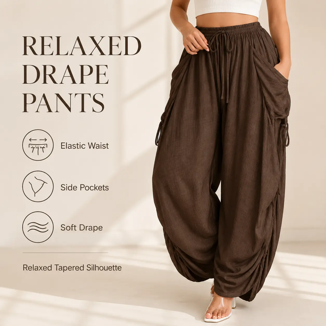 Women's Casual Baggy Oversized Wide Leg Pants - Viscose All-Season Woven Fabric, Adjustable Long Plain Bottom, Ideal for Daily Commute & Vacation Wear, Bottoms, Basic, Breathable, Elastic, Plus Size Clothes, Pants For Women, Fit