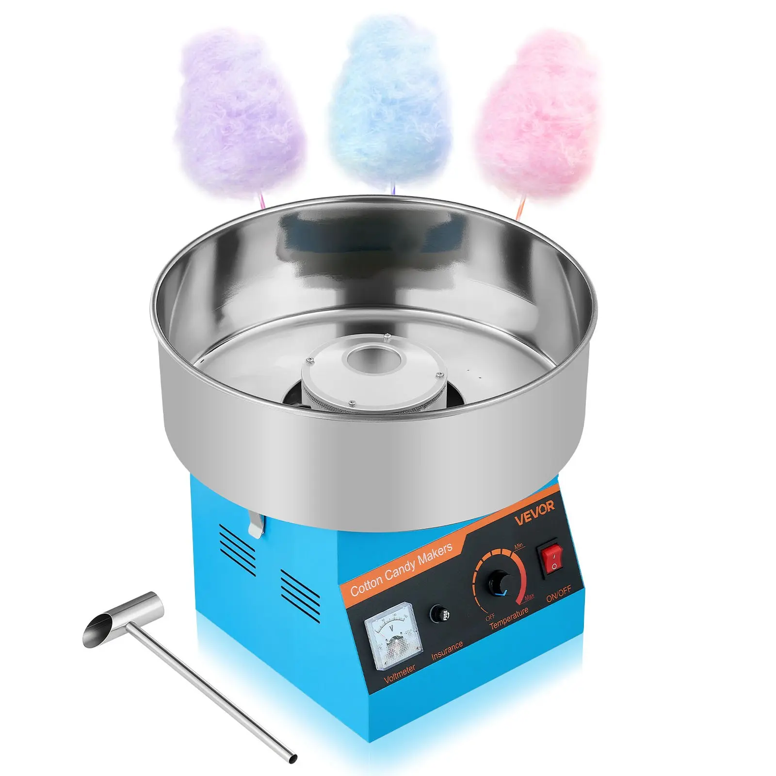 【toolupgrade】VEVOR Cotton Candy Machine Commercial, 1000W Electric Candy Floss Maker, Easy Use with 15 inch Stainless Steel Bowl and Sugar Scoop, Makes Hard Candy for Home Kids Birthday, Family Party, Blue