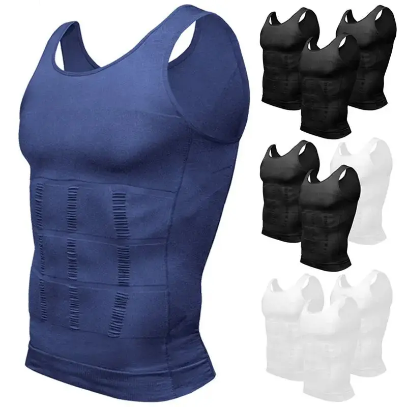 1/2/3PCS Men's Compression Tank Top, Seamless Skin-tight Body Contouring Undershirt for Tummy Control, Breathable Workout Gear, Male Fit, Gynecomastia