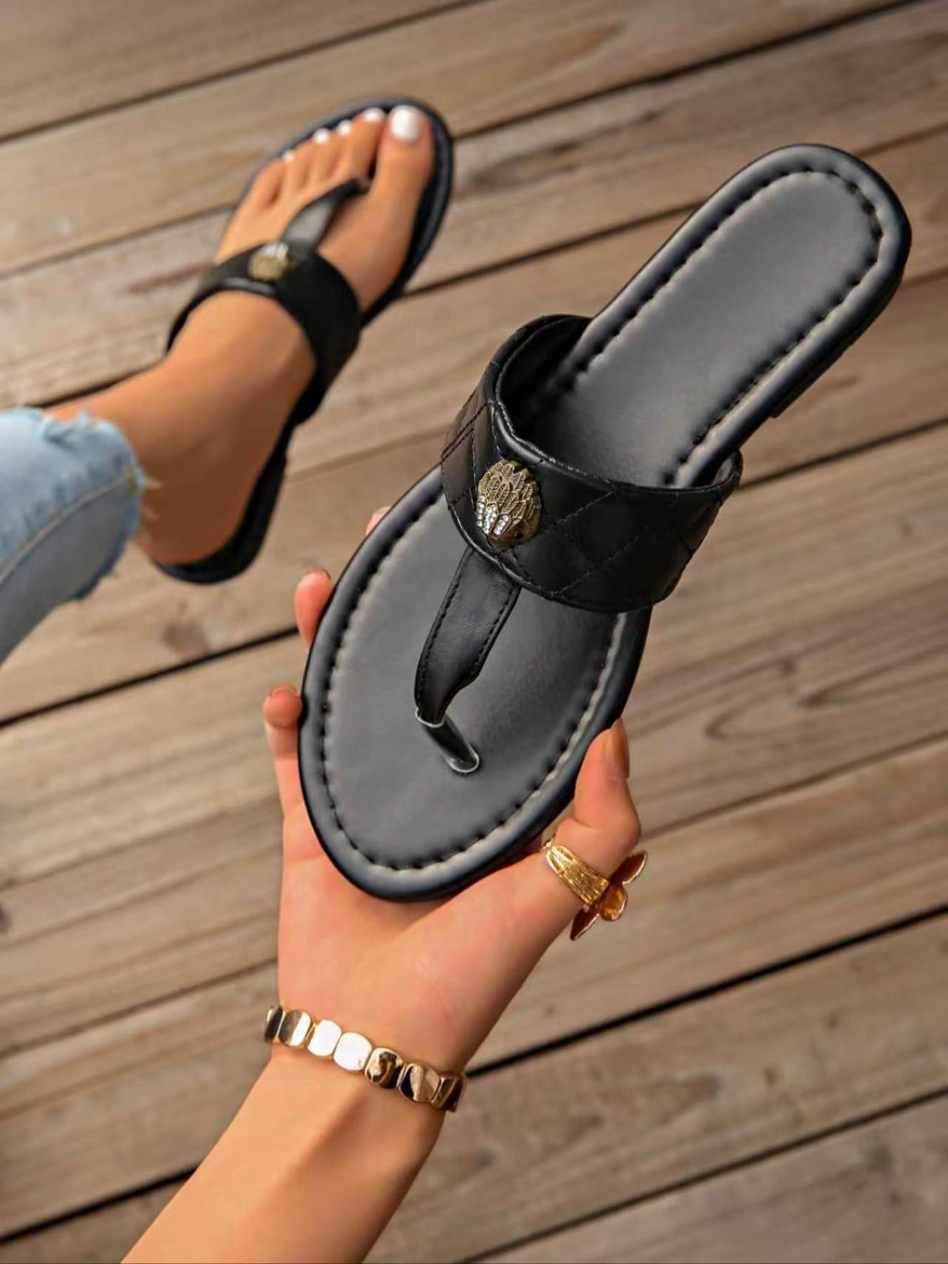 2026 New Colorblock Eagle Head Casual Sandals for Women, Summer Outdoor Rainbow Contrast Toe Posture Slippers, Flat Beach Cool Flip Flops
