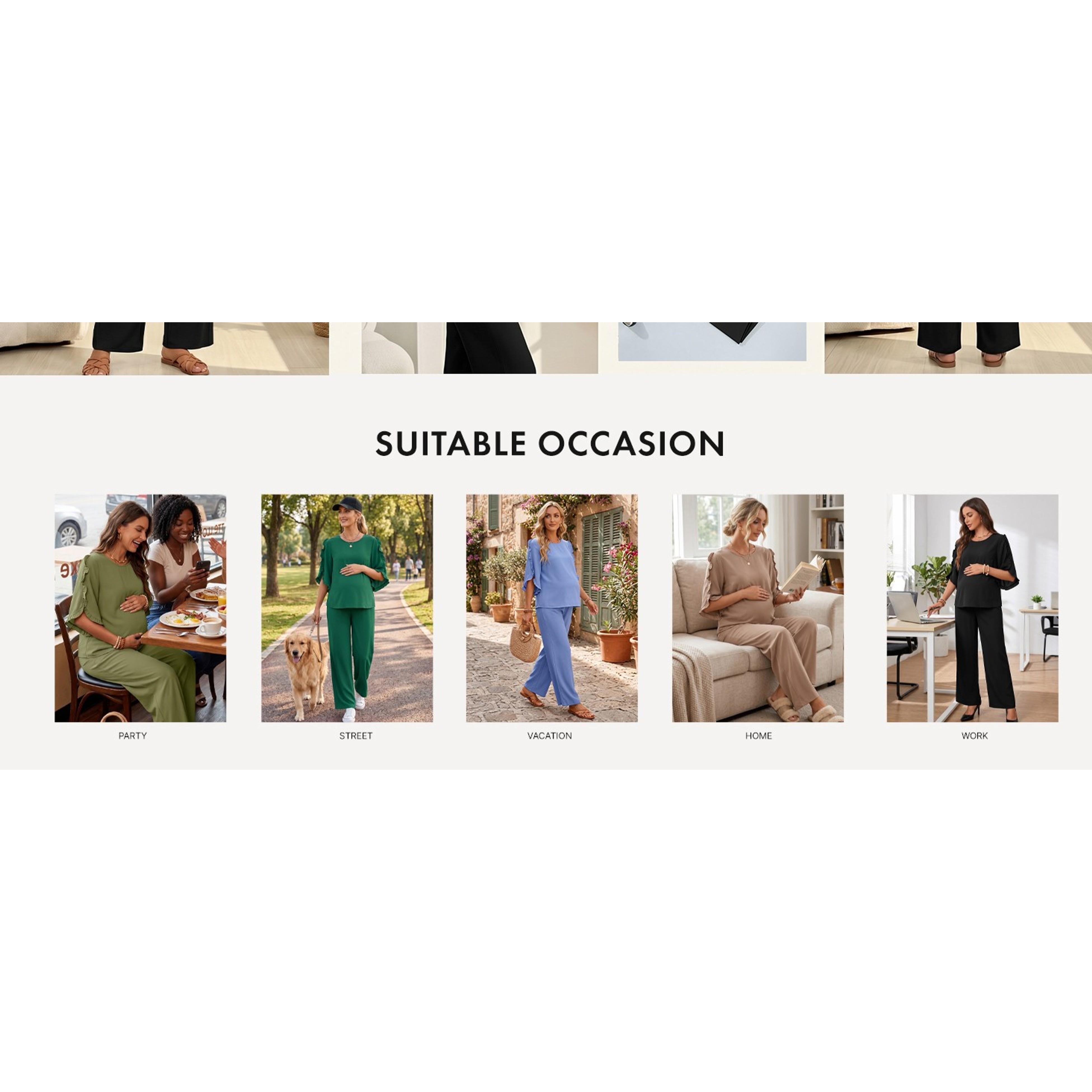 Women's Maternity 3/4 Ruffle Sleeve Two Piece Lounge Set Business Casual Pregnancy Office Outfits with Pockets