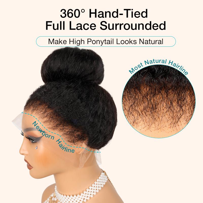 Glueless Newborn Hairline Invisi Strap 360 Skin Lace Frontal Kinky Straight Wig Pre-Everything Natural Look Human Hair Wig