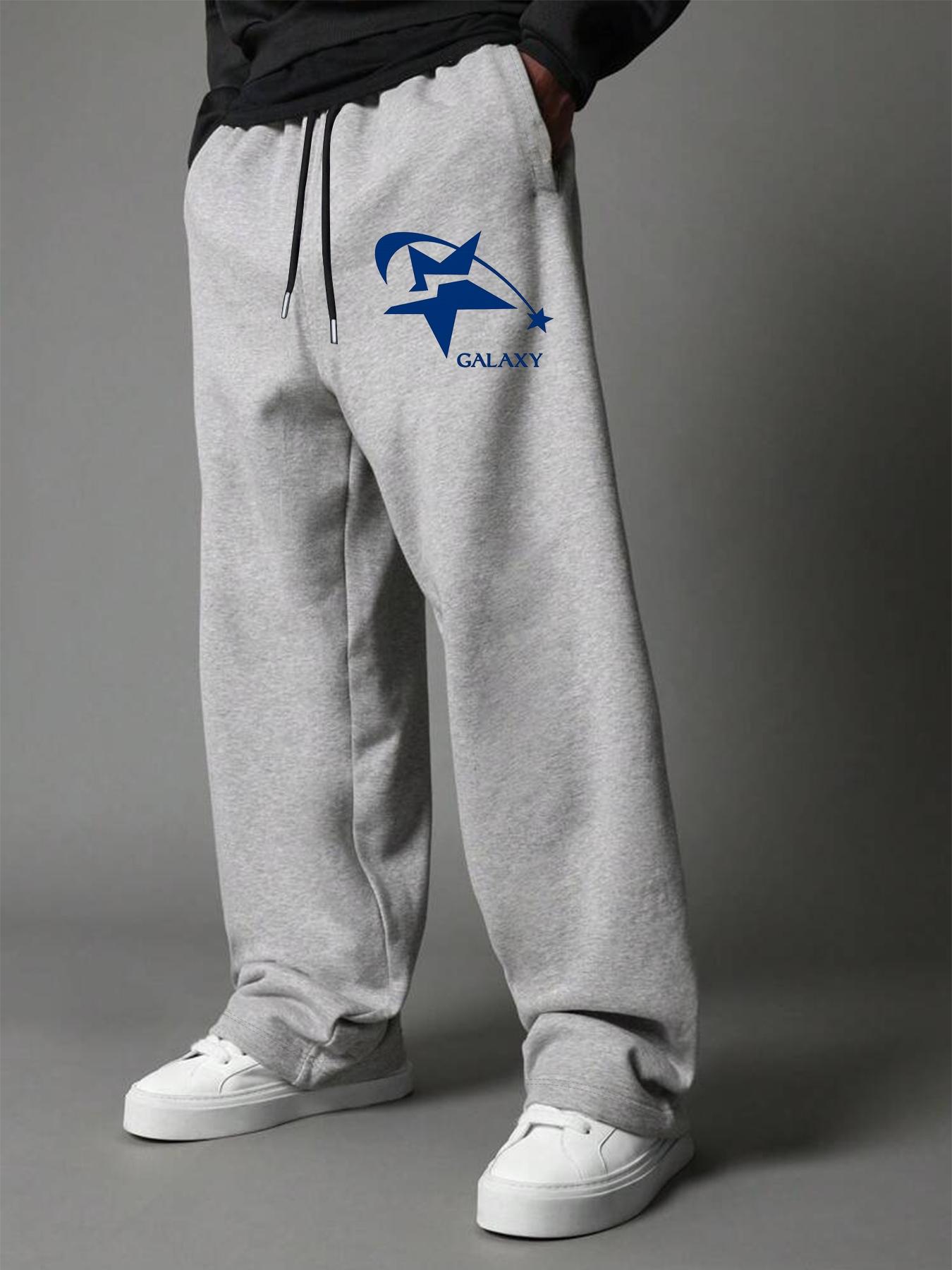Men's Loose Sweatpants, Galaxy-Themed Star Graphic Print, Sci-Fi Trendy Casual Outfit for Trendsetters, Elastic Waist with Drawstring, Ideal for Daily Wear & Leisure Looks with Sleek Vibe