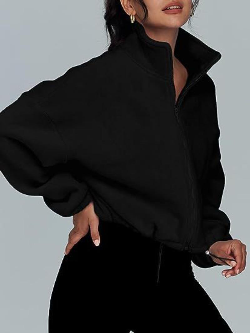 Women's Fleece Sports Jacket - Female Stand-Up Collar, Breathable, Zippered, Hand-Washable Outdoor Outerwear