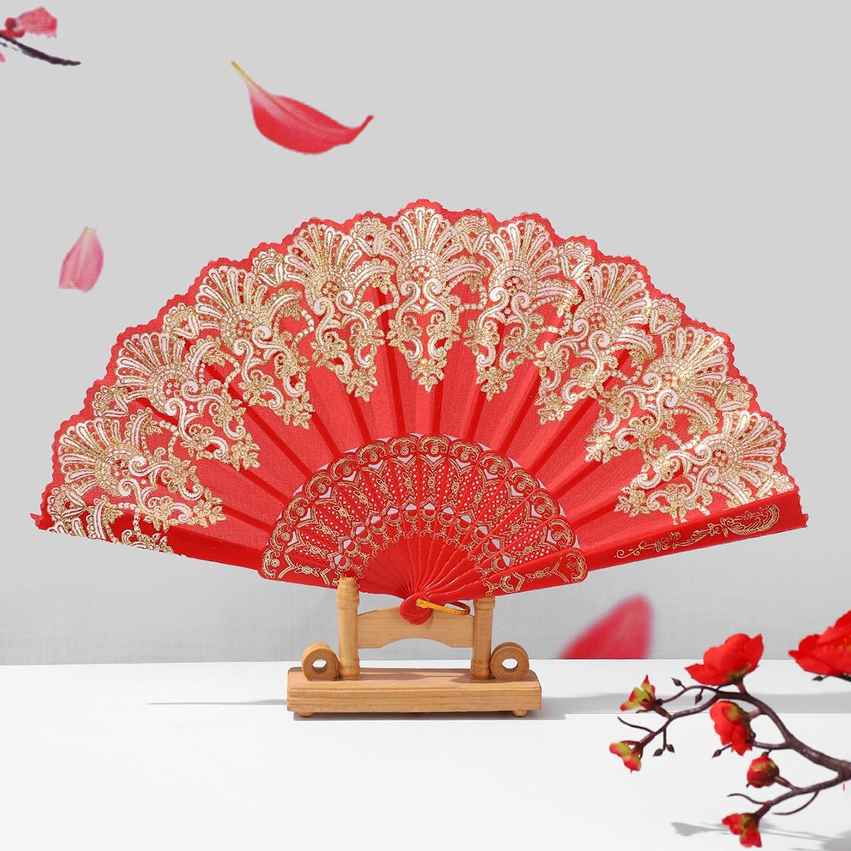 Chinese Style Folding Fan, Portable Folding Fan, Auspicious Cloud Pattern, Plastic Dance Foldable Hand Fan, Traditional Asian Design, Elegant Accessory