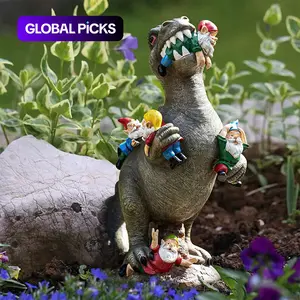 Dinosaur and Gnome Design Garden Ornament, Creative Cute Resin Craft for Home Garden Decor, Garden Gnome Statue, Garden Accessories