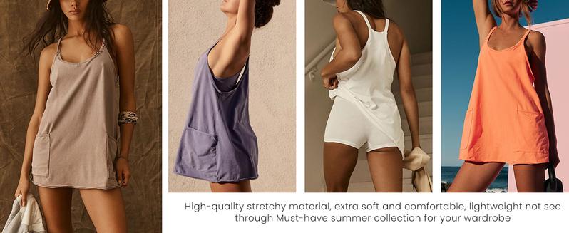 SCUSTY Women's Summer Sleeveless  Mini Dress with Built-in Shorts V Neck Spaghetti Straps Athletic Shorts Tennis Dress with Pockets