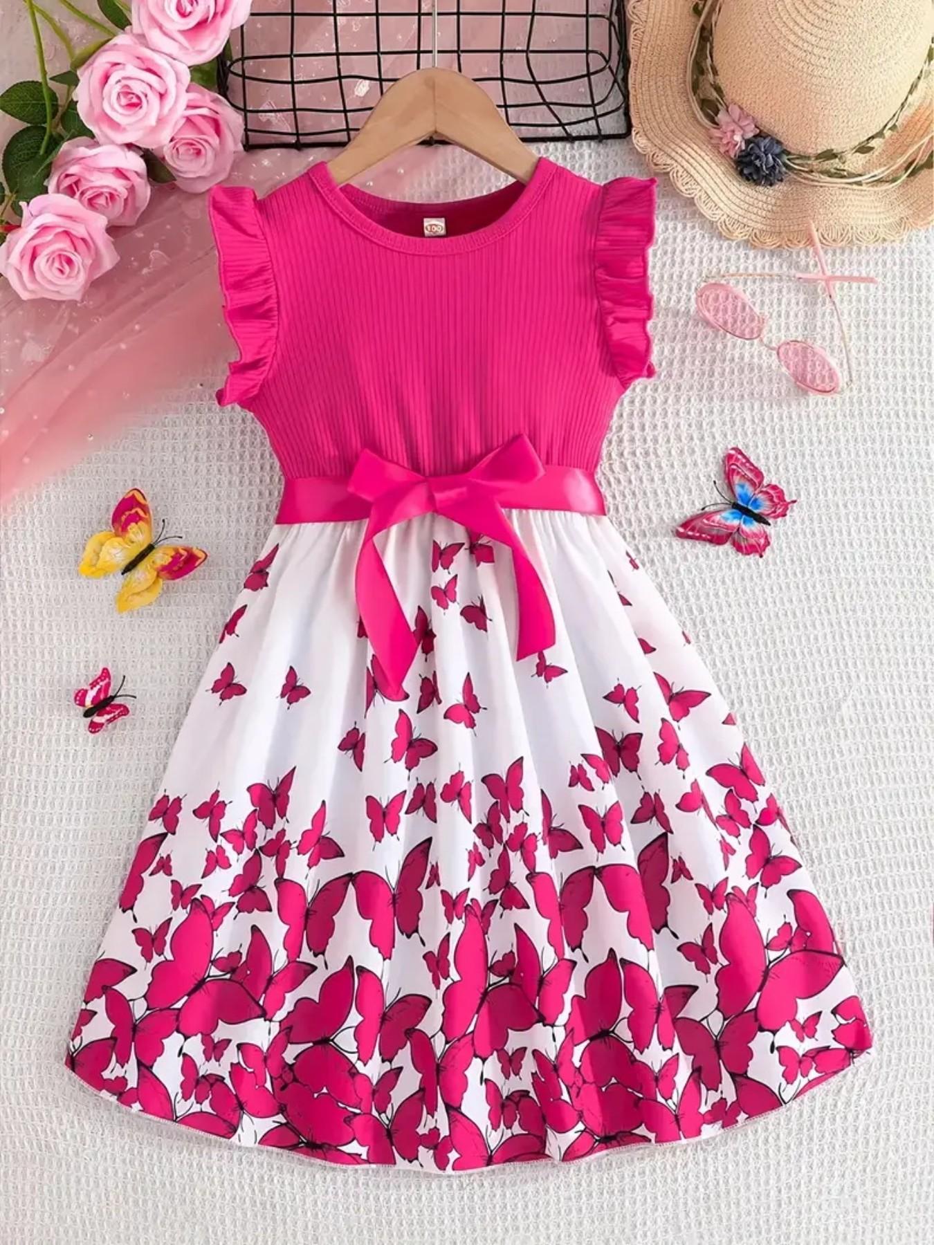 Girls' Floral Dress with Ruffled Sleeves, Casual Summer, Essential Kids Fashion, Mother-Daughter Matching Clothes#kidswear #floraldress #toddlerootd #mommyandme