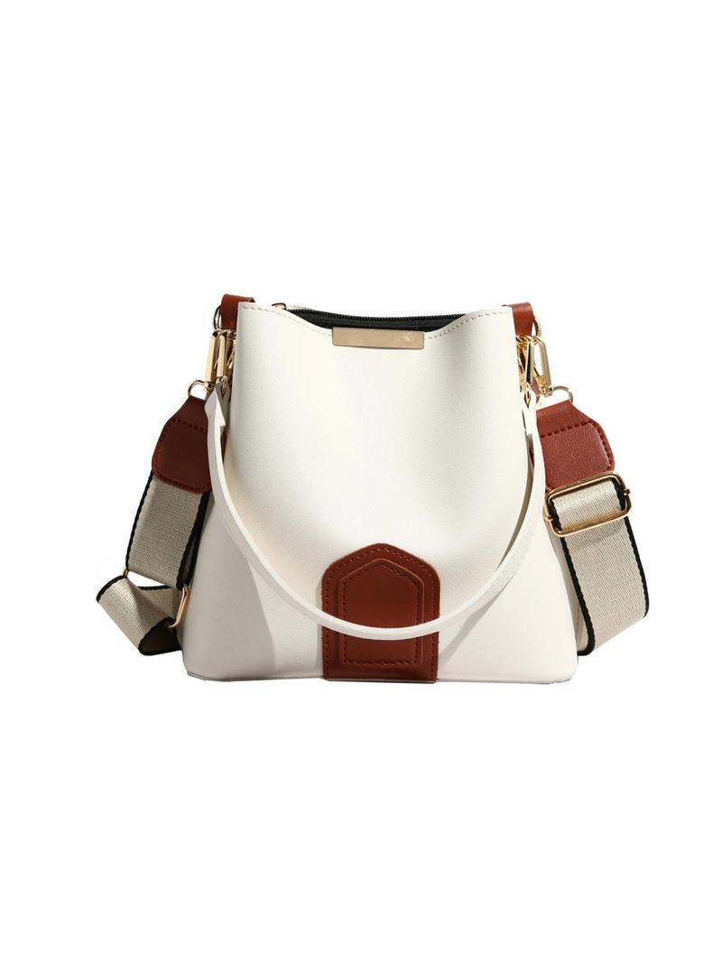 Women's Elegant PU Leather Bucket Bag, Fashionable Vintage Classic Texture Shoulder Bag with Wide Strap, Casual Versatile Crossbody Bag for Work, Commuting, Dating, Shopping and Daily Use