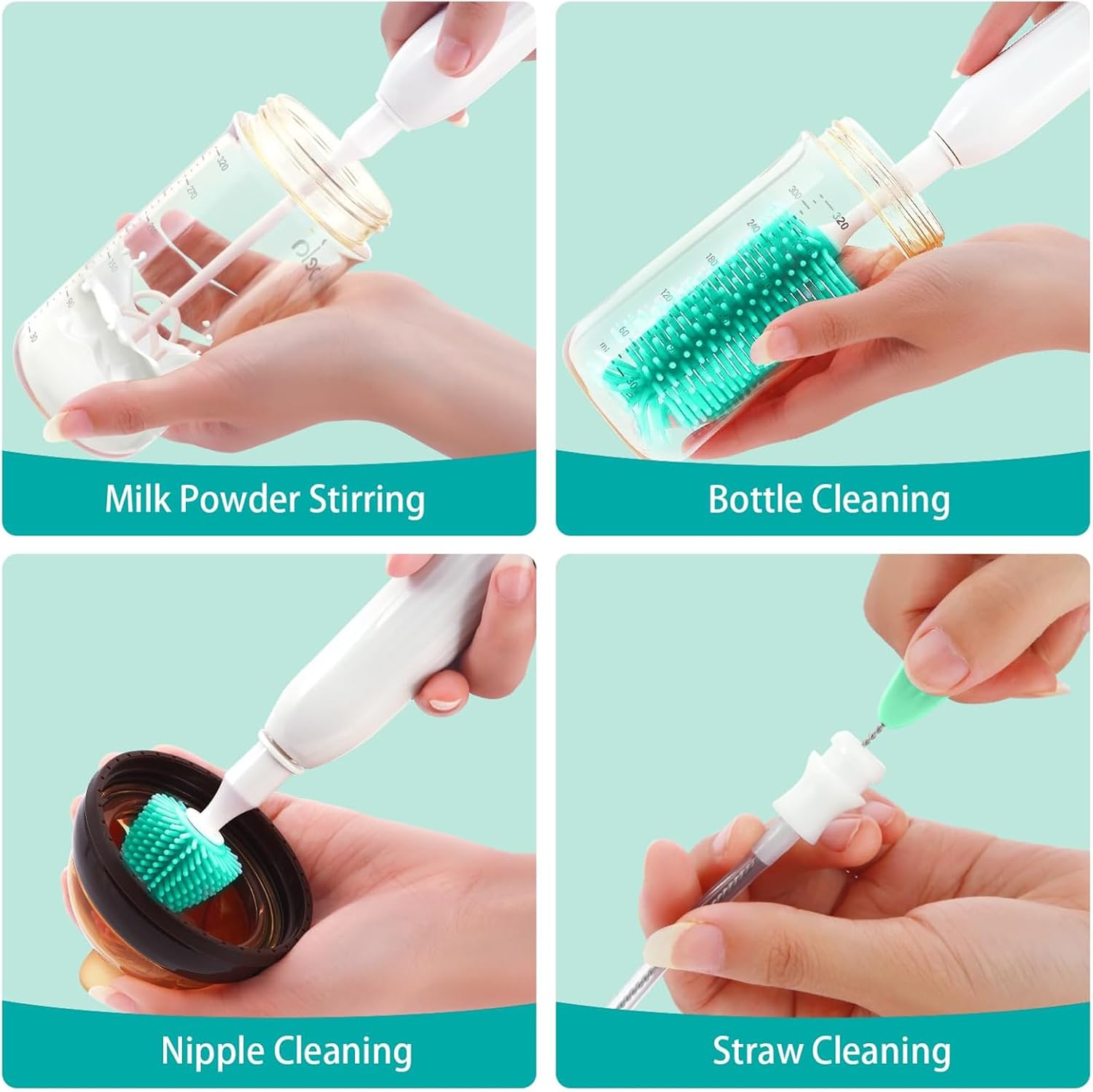 Electric Bottle Cleaning Brush, Baby Bottle Brush Cleaner, Water Bottle Cleaning Kit, Nipple Brush,Straw Cleaner Brush, 360° Rotation, Silicone Material, Waterproof,6 Packs Set for Newborns Electric Bottle Cleaning Brush, Baby Bottle Brush Cleaner, Water Bottle Cleaning Kit, Nipple Brush,Straw Cleaner Brush, 360° Rotation, Silicone Material, Waterproof,6 Packs Set for Newborns