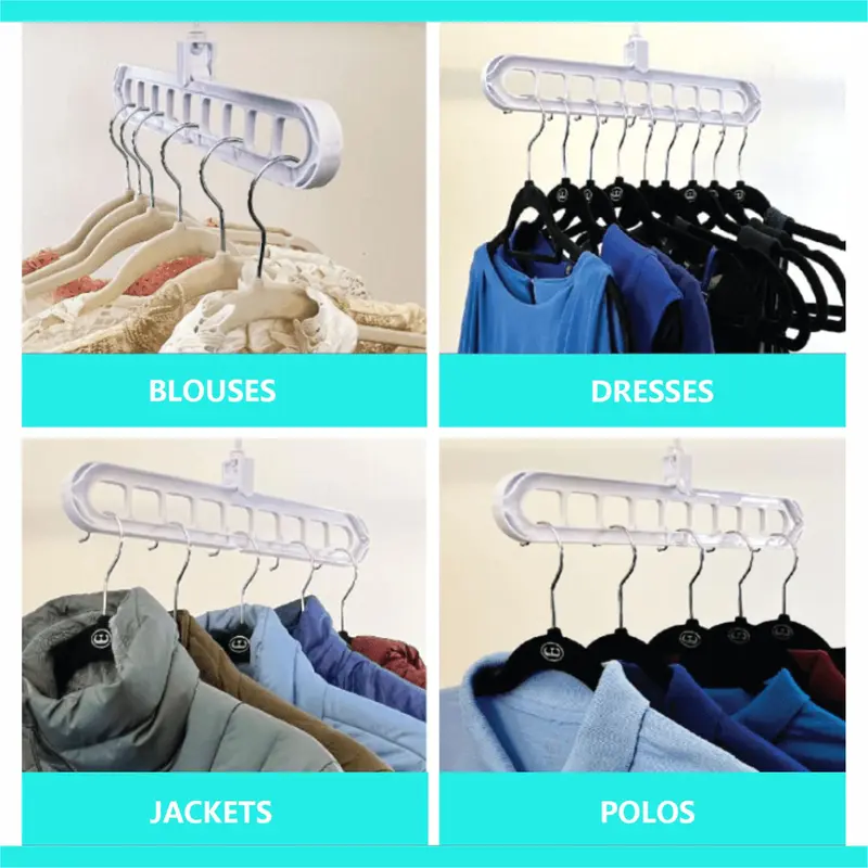 5-Pack Heavy-Duty Foldable Plastic Pants Hangers - 9 Holes, Adjustable Hooks, Anti-Slip Curved Shape Hanger, Compact House Accessories for Closet Hanging, Garage Home Storage Supplies
