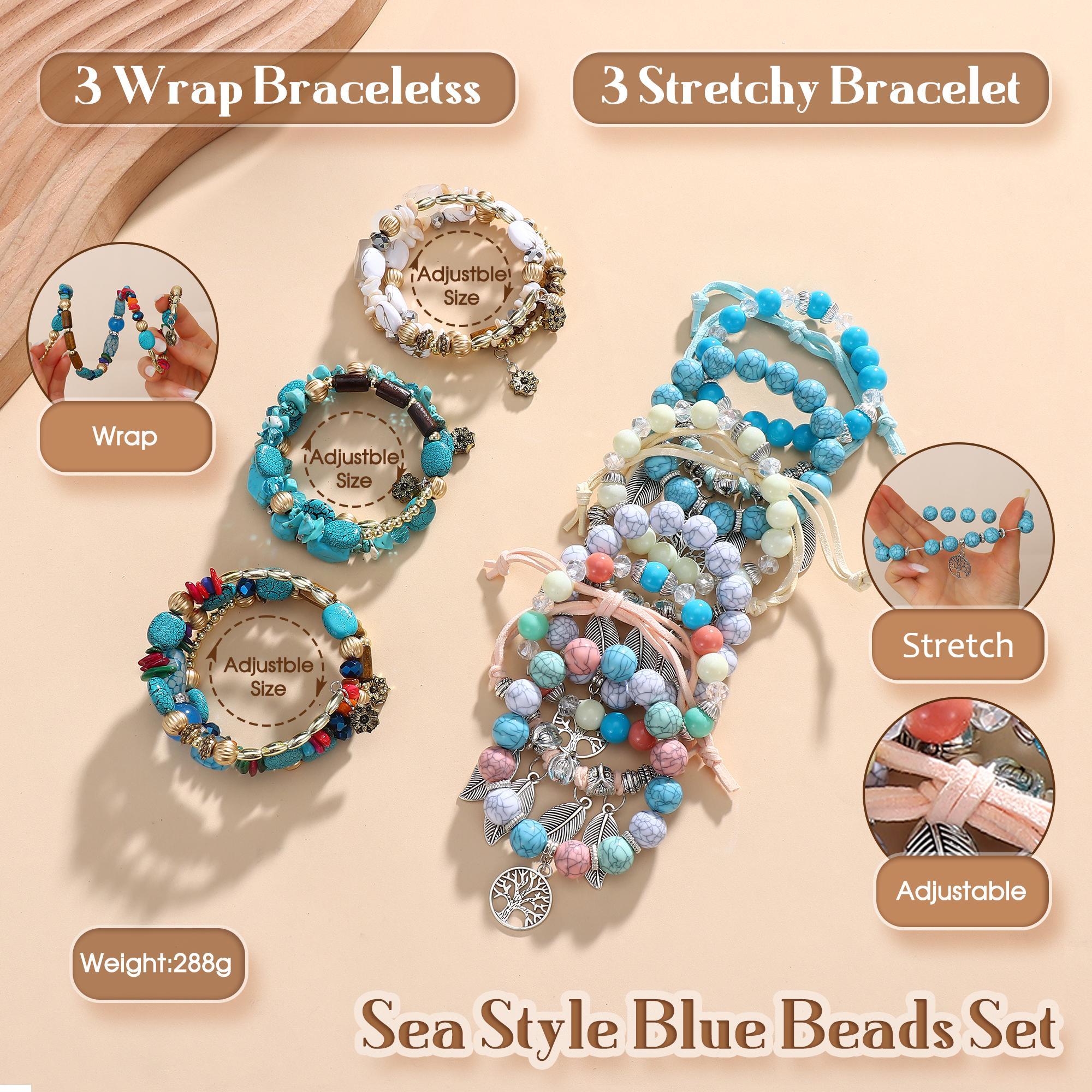 FIBO STEEL 6 Sets Multicolor Stackable Bracelets for Women Stretch Multilayered Boho Jewelry Christmas Gift Trendy Fashionable Accessories