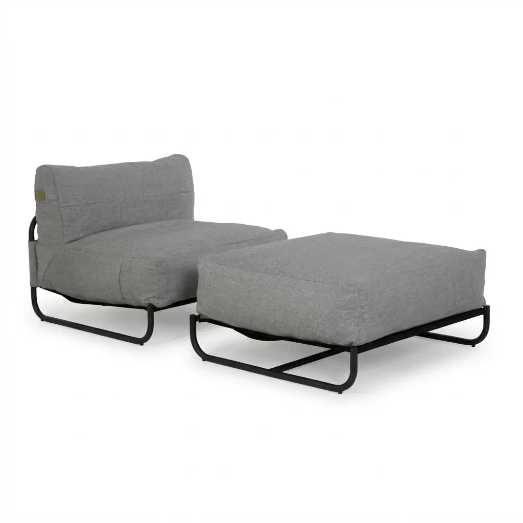 Outdoor Chaise Lounge Chair Set with Ottoman - Weather-Resistant Metal Frame - Thick Breathable Cushions, Removable Cushions