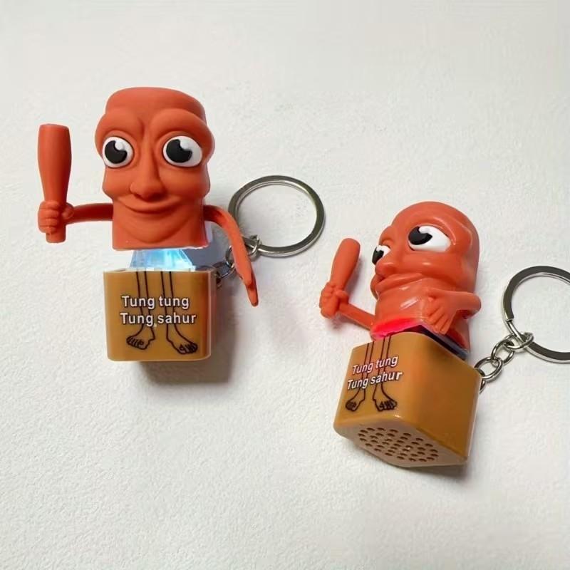 Funny Italian Brainrot Tung Tung Sahur Realistic Sound Keychain, Viral Stress Relief Press-Button Fidget Toy Gift for Adults and Kids