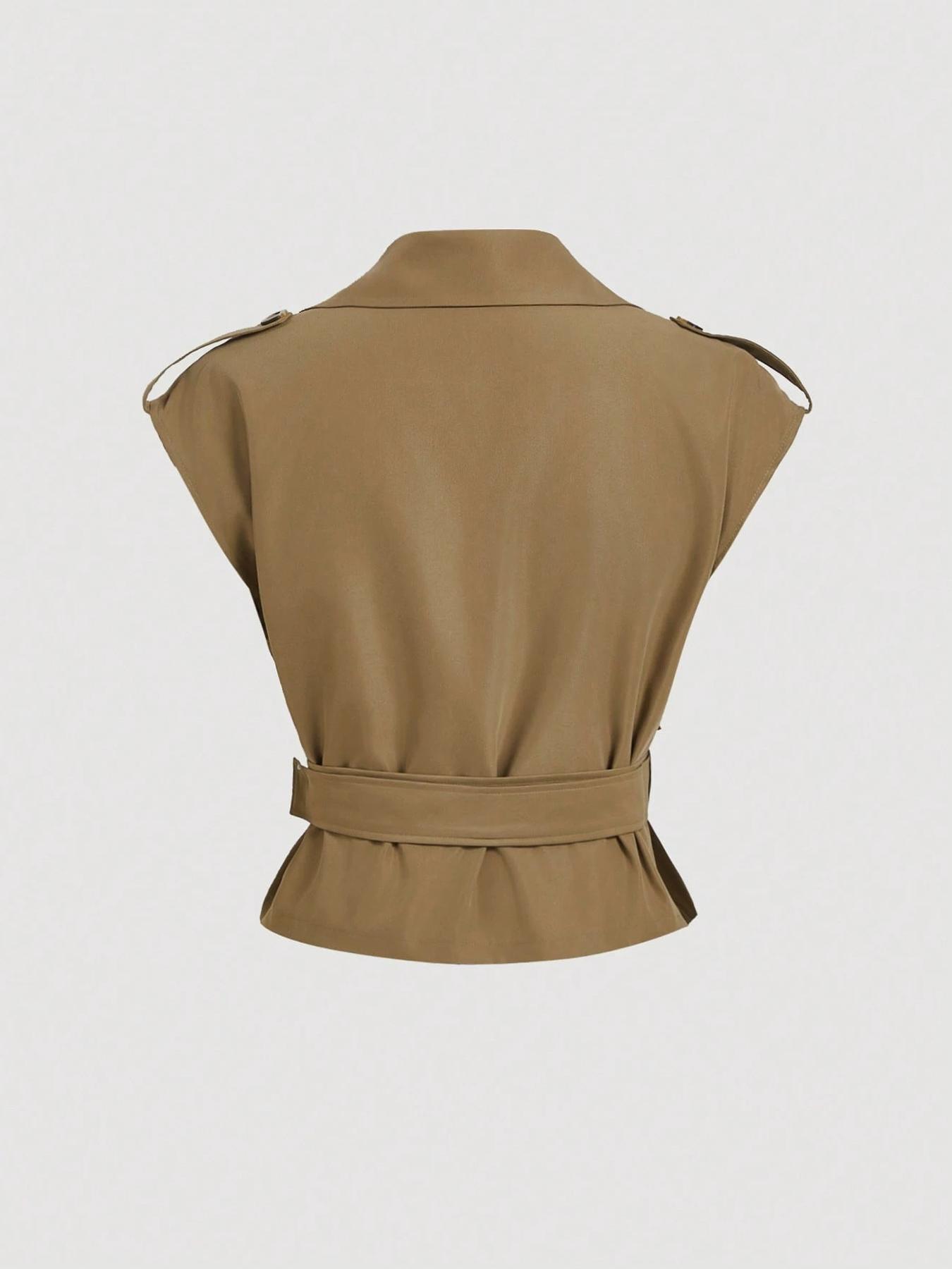 Women's High-End Vest Jacket, V Neck Dual Button Design, Waist Cinching Slimming Fit Fashion, Versatile Stylish Top, Spring, Womenswear