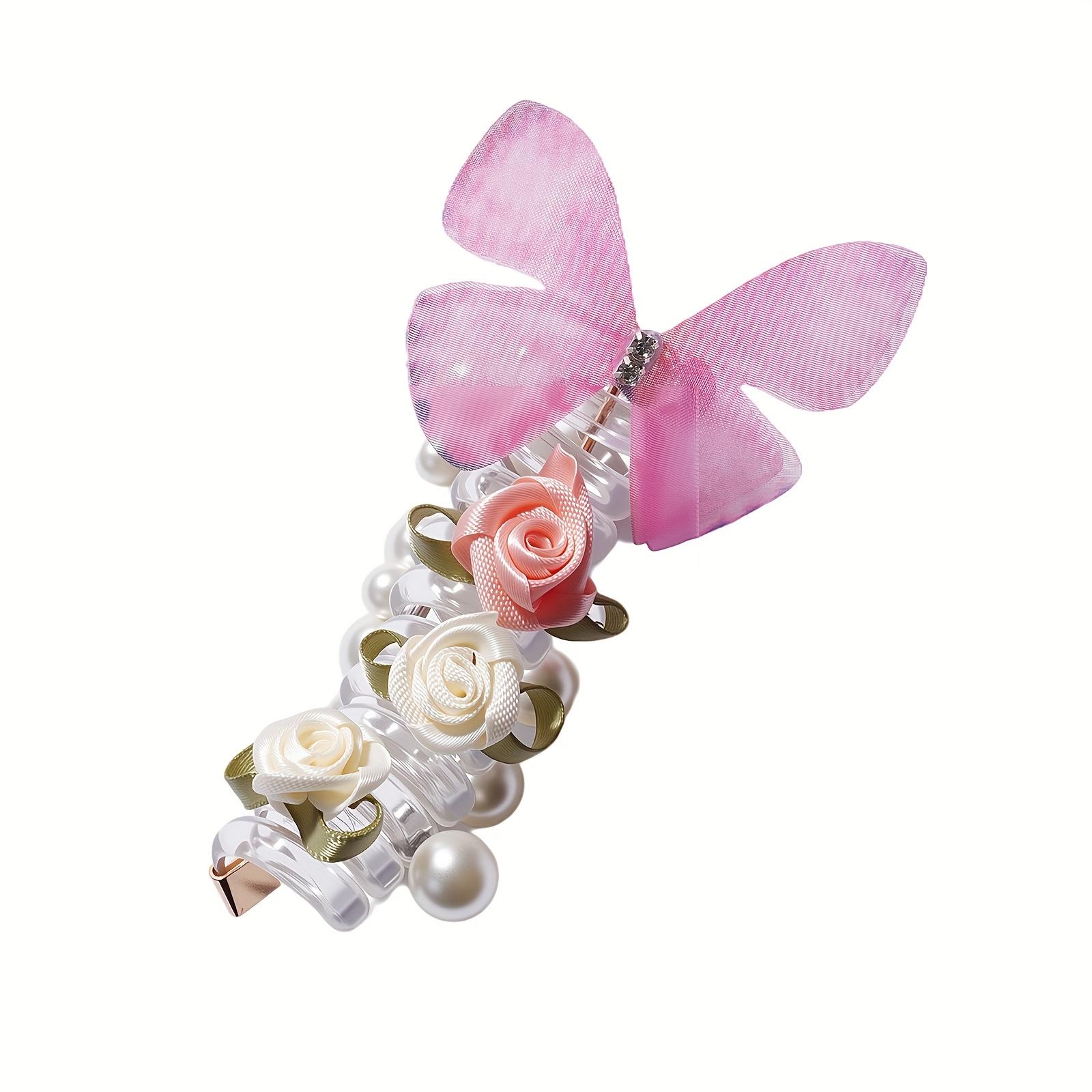 Girls' Butterfly Pearl Hair Ties, Colorful Ponytail Braid Accessories, Cute Back-Of-Head Decorations, Perfect Gift Idea
