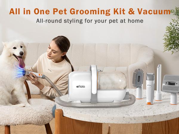 【LimitedTimeFlashSale】Afloia Dog Grooming Kit, Pet Grooming Vacuum & Dog Clippers & Dog Brush for Shedding with Vacuum Grooming Tools, Low Noise Dog Vacuum Hair Remover Pet Grooming Supplies Paw Trimmer