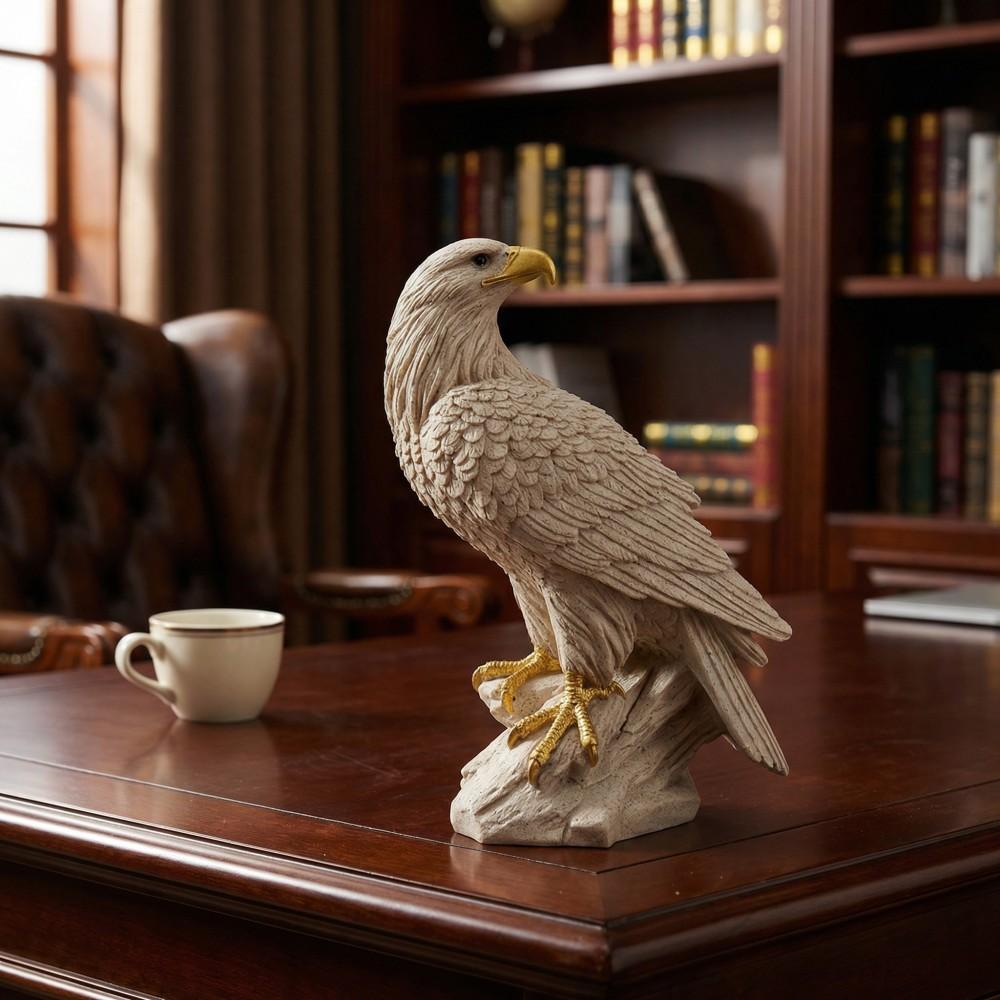 Textured Eagle Resin Decor, Golden Beak & Claw Eagle Sculpture, Luxury Living Room Ornament, Handcrafted Bird Statue, Housewarming Gift