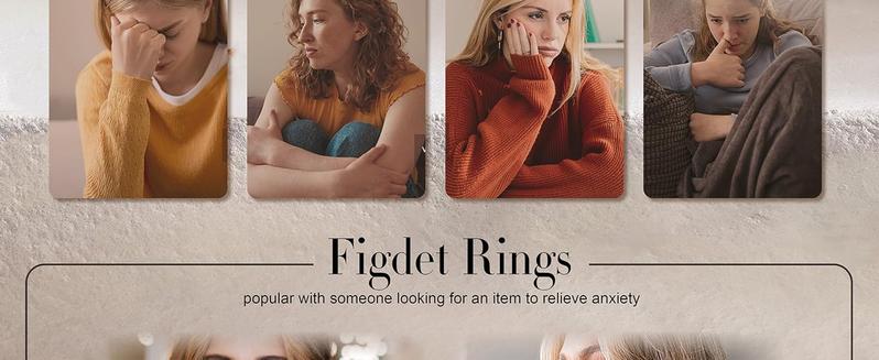 Trendy Fidget Rings for Women Men -2 4mm Titanium Steel Spinner Ring for Anxiety Stress Relief Glitter Sandblast Spinning Figit Anxiety Jewelry for Women Gifts