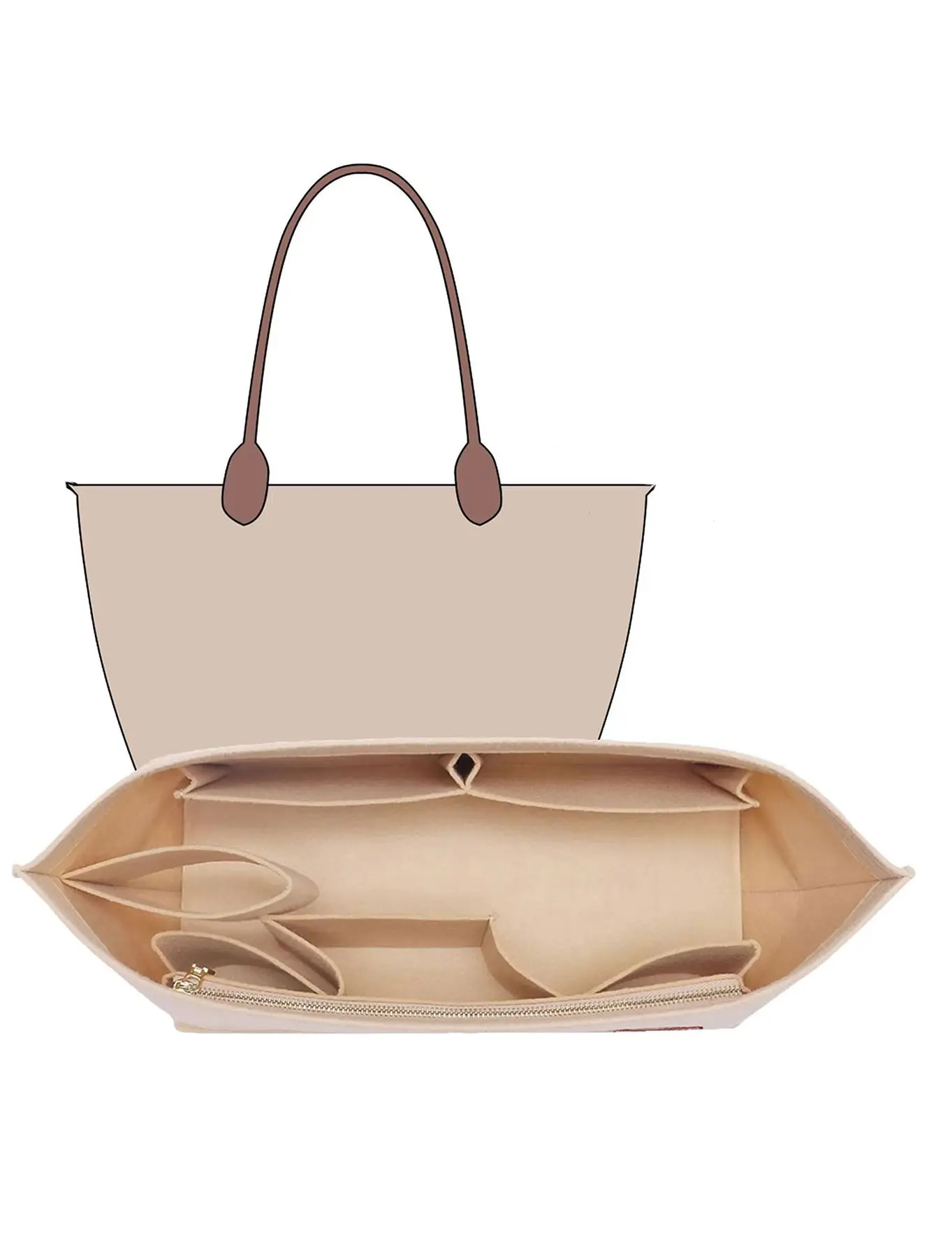 Felt Bag Organizer Insert, Bag Insert for Le Pliage Large, Neverfull MM, Coach City 33, Goyard PM and More, Purse Insert for Bags